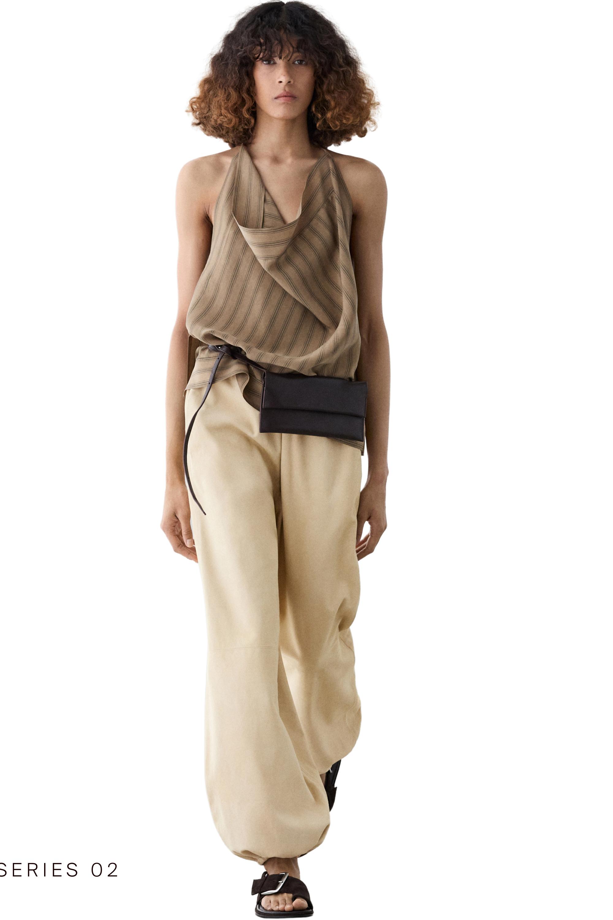 Striped top with cowl neckline — TAUPE GREY