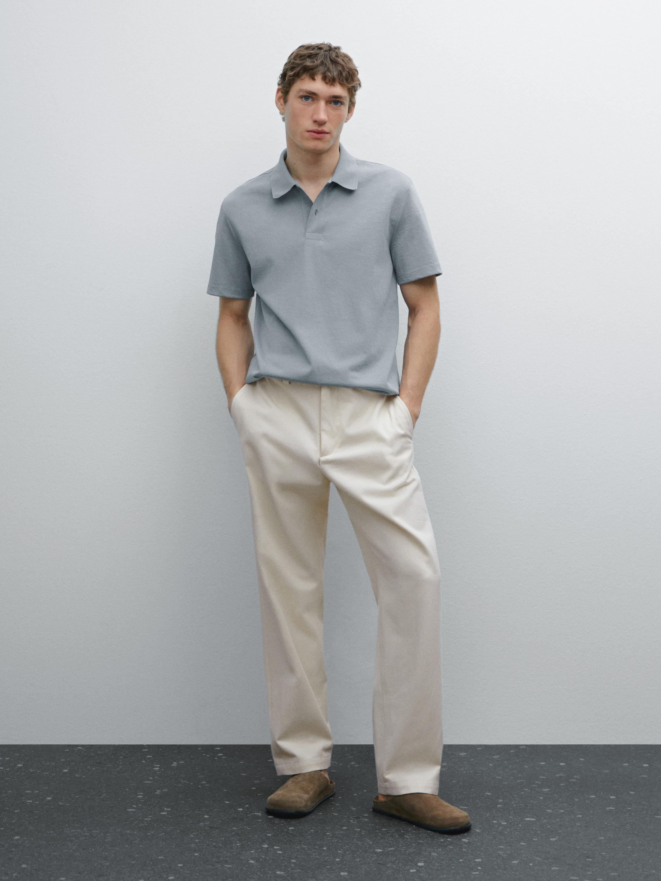 قميص بولو من القطن المخلوط بأكمام قصيرة