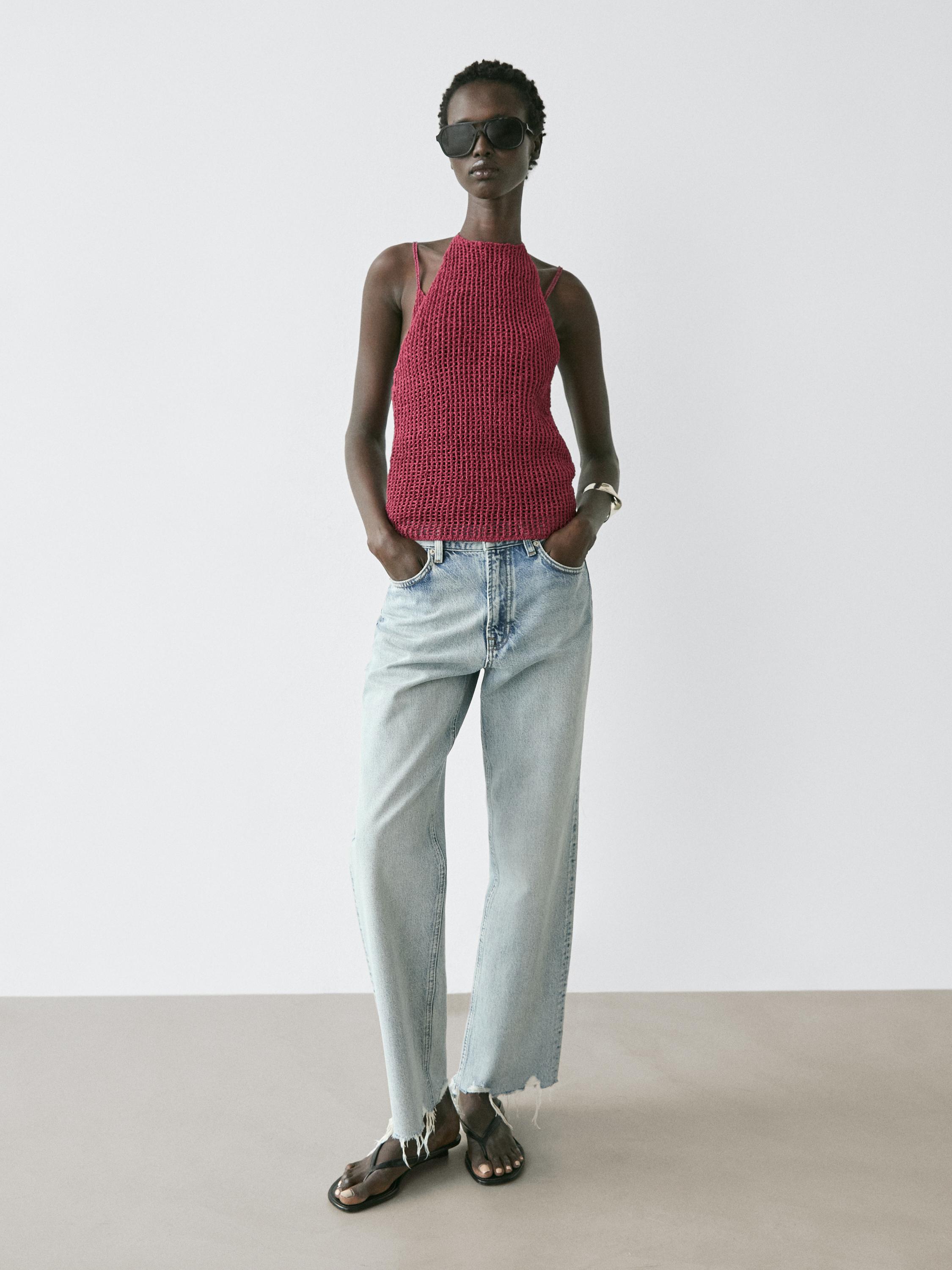 Straight-leg high-waist jeans — Light Blue