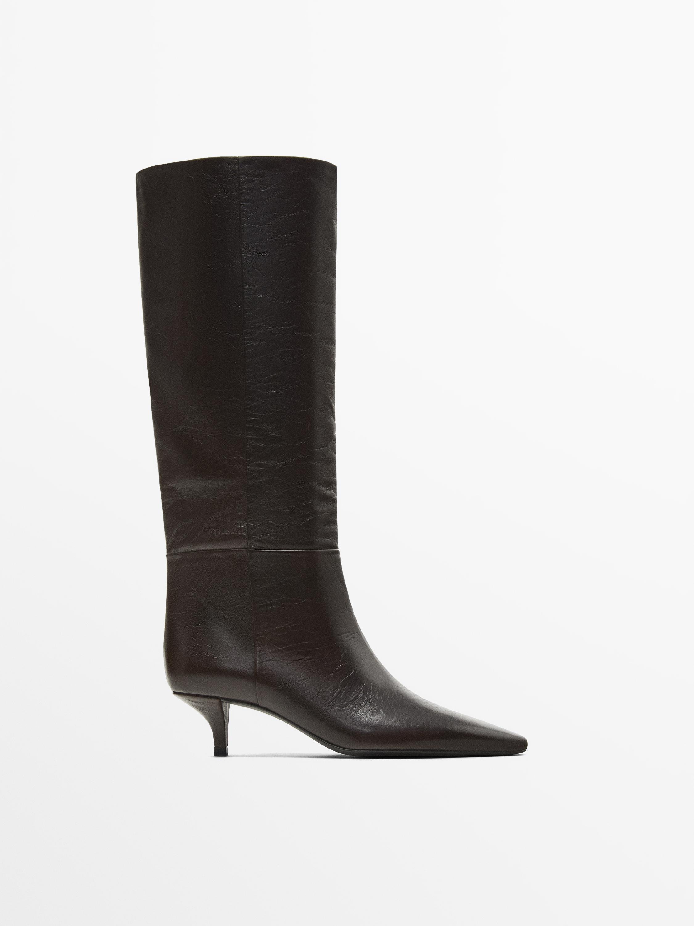 Bottes à talon en cuir · Marron · Bottes Et Bottines Massimo Dutti
