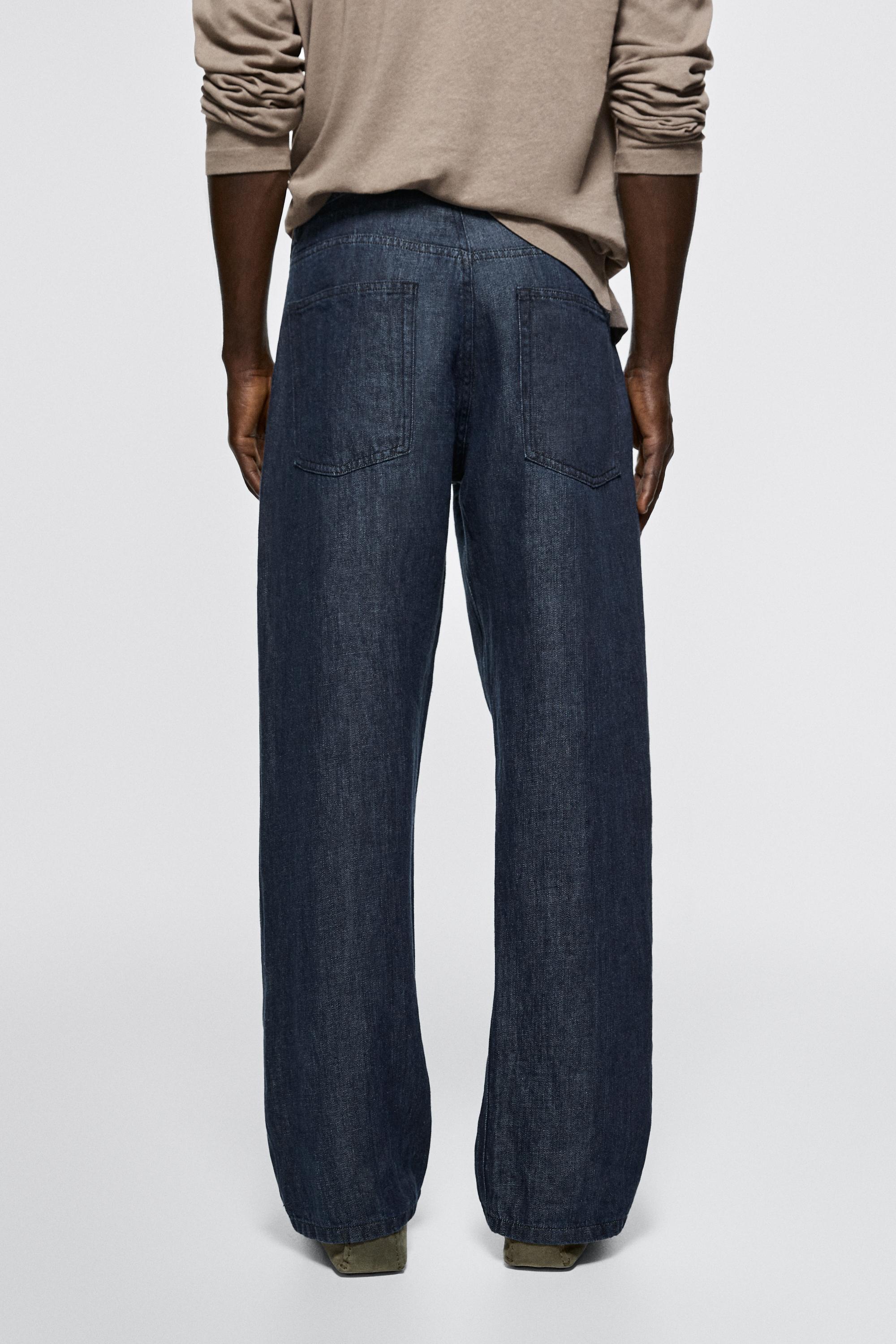 100% linen wide-leg jeans — Light Blue