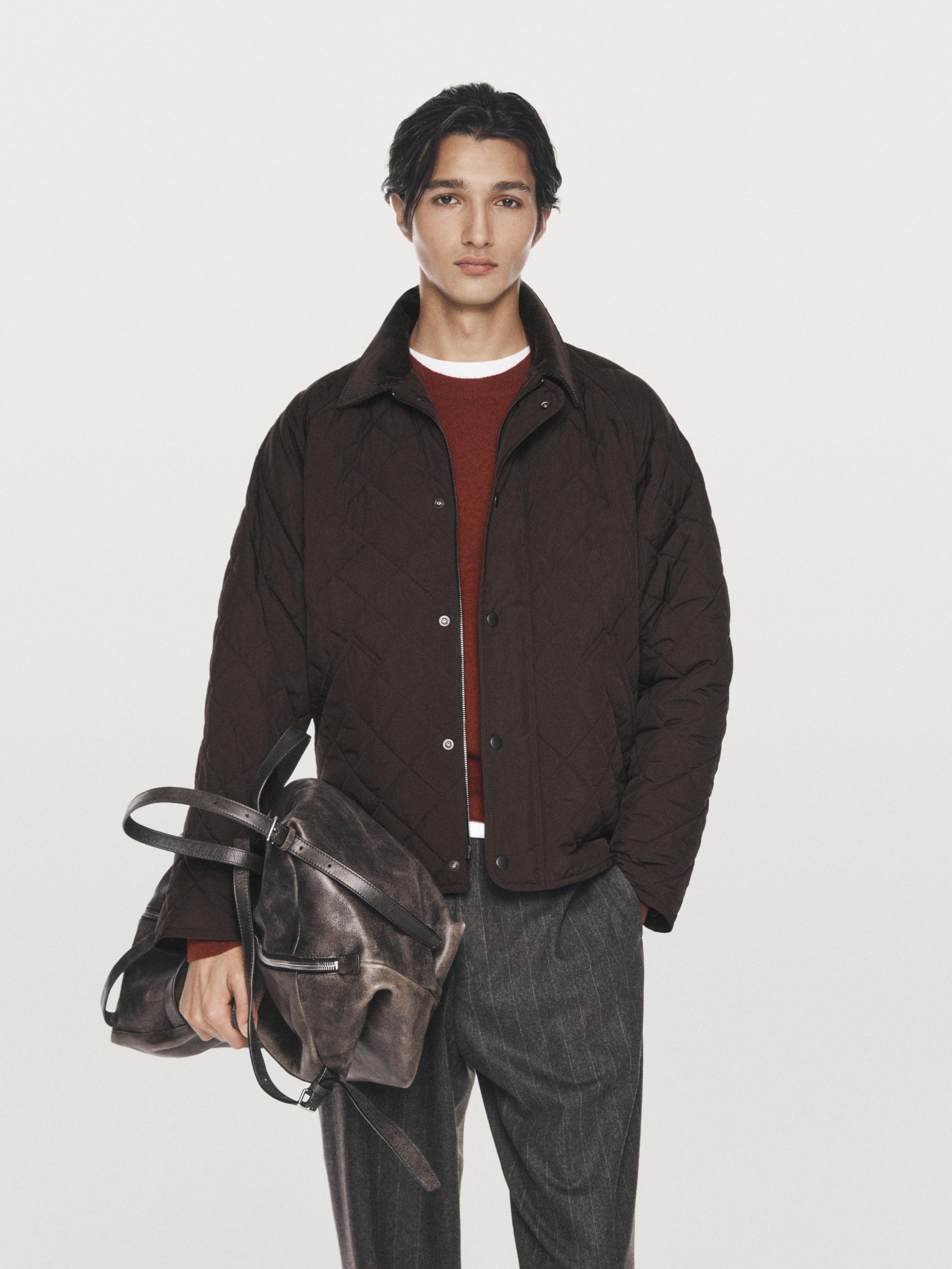 Puffer jacket with nappa collar