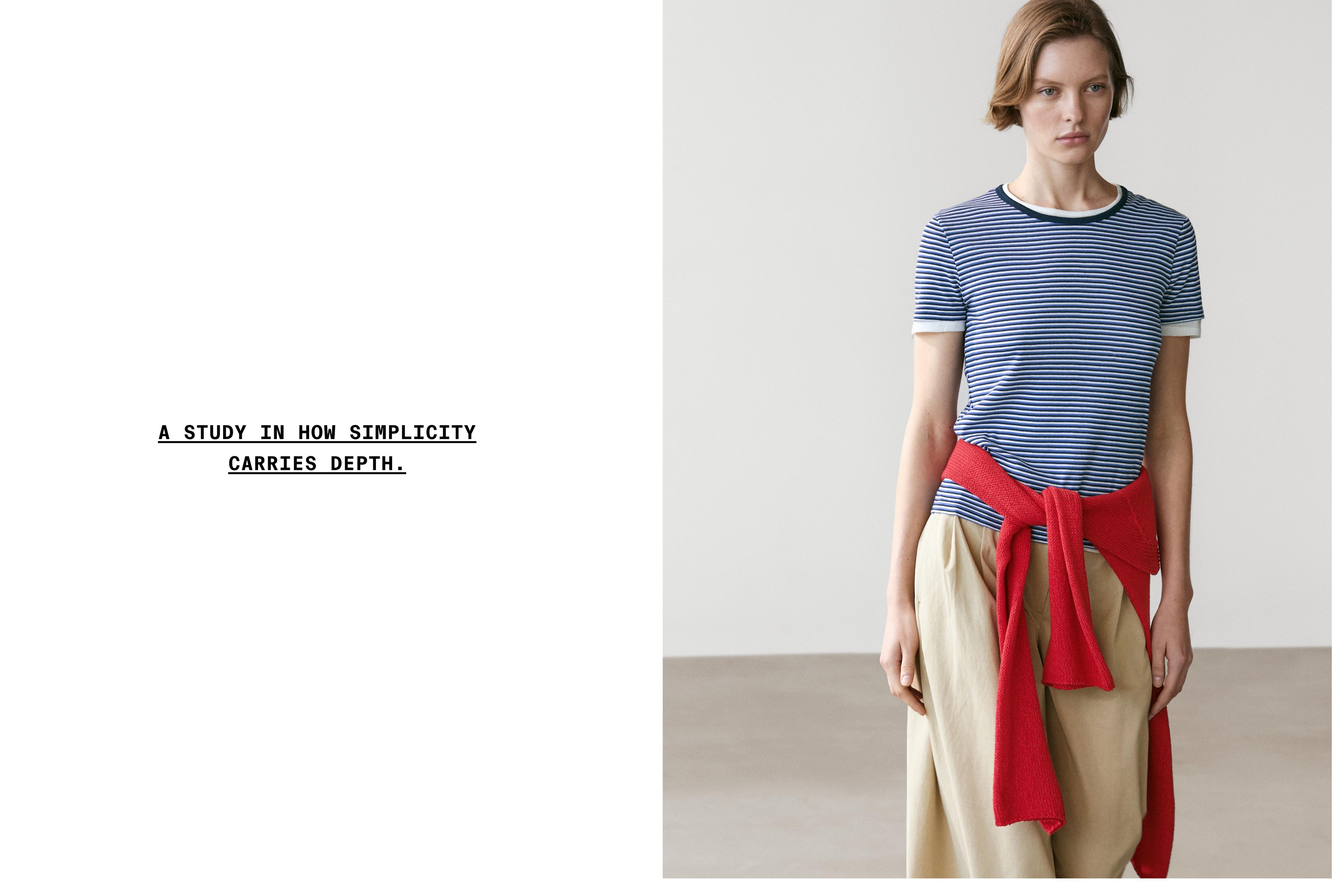 Striped double-layer T-shirt with short sleeves — BLUE