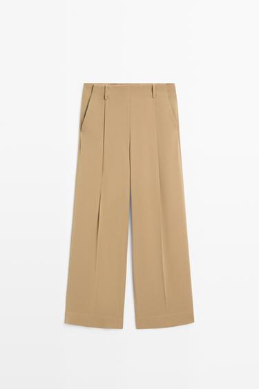 Flowing wide-leg darted pants - STUDIO — Caramel 2