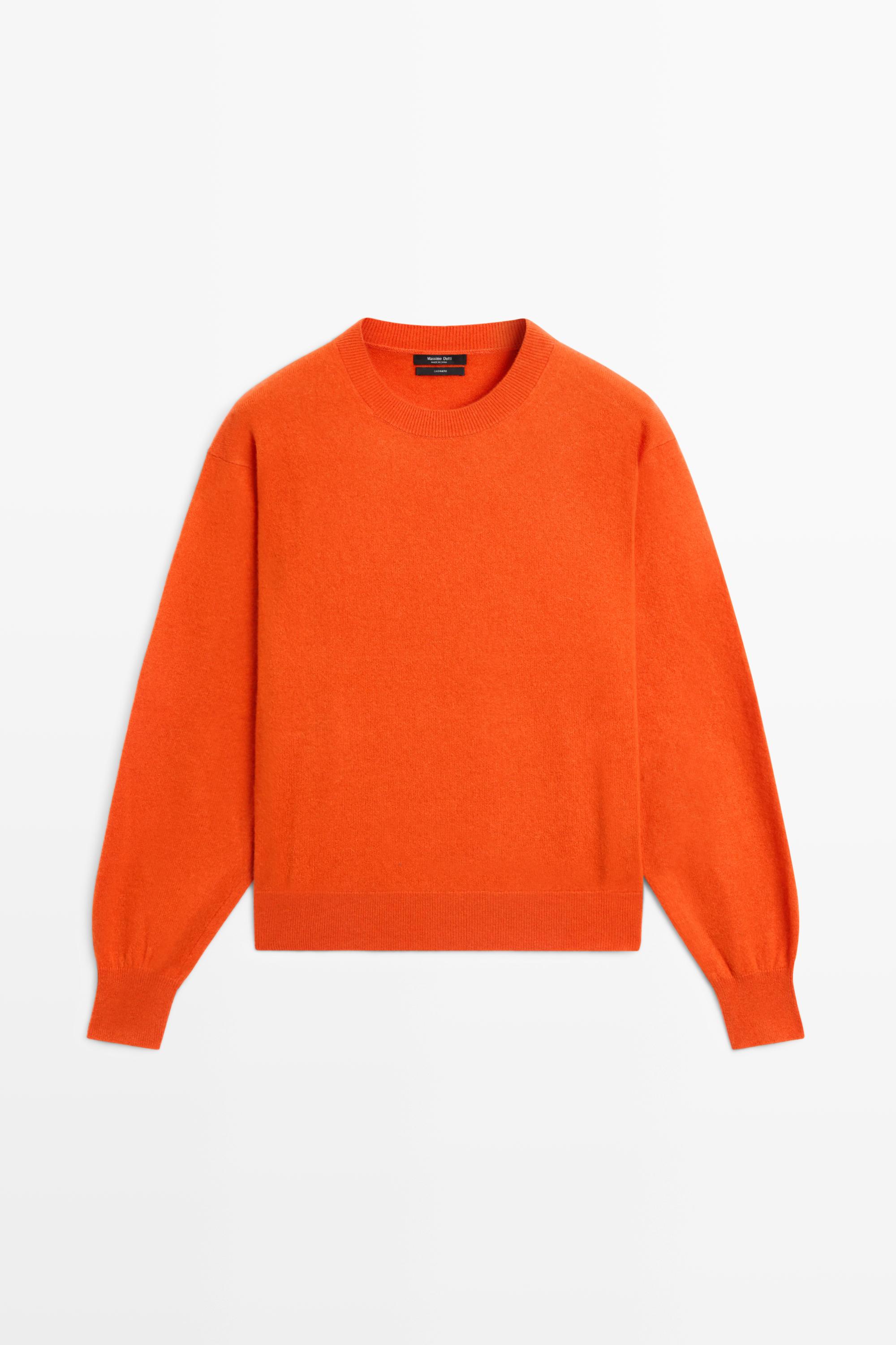 100% cashmere long sleeve sweater — ORANGE