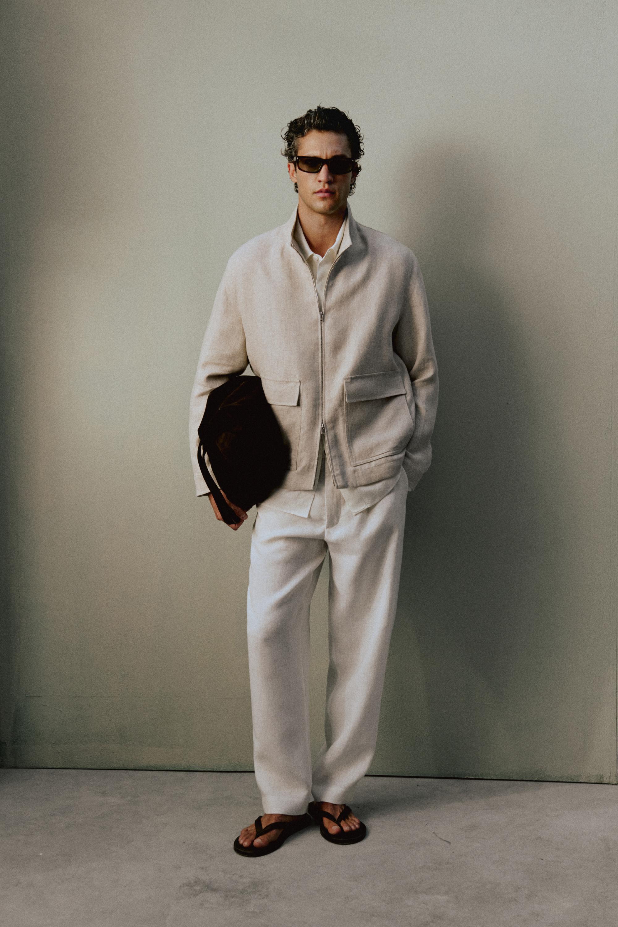 100% linen total look jacket with pockets — CREAM