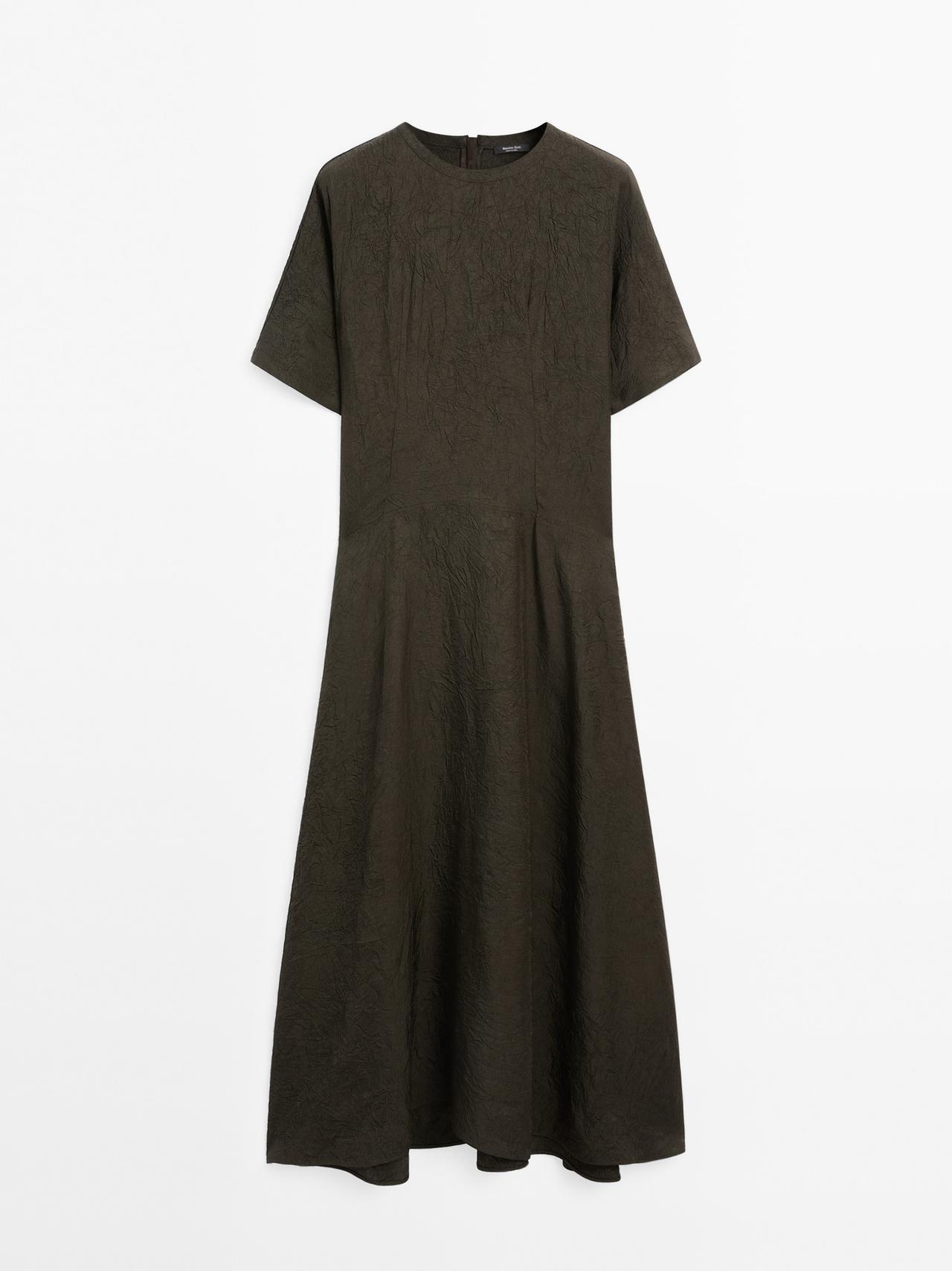 Massimo Dutti - Dame - Lang Kjole I Satin Med Korte Ærmer - Turkis - Xs