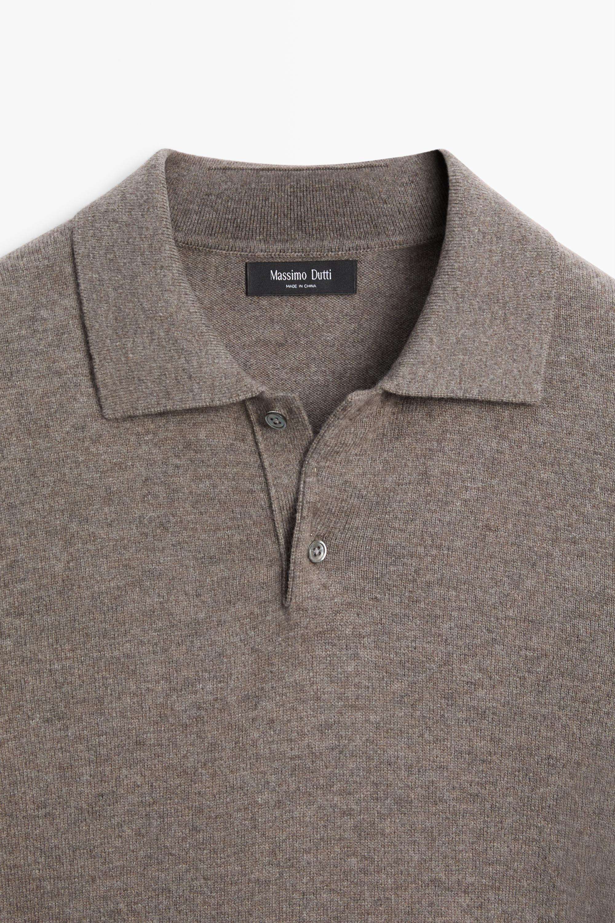 Wool blend knit polo sweater — DARK KHAKI