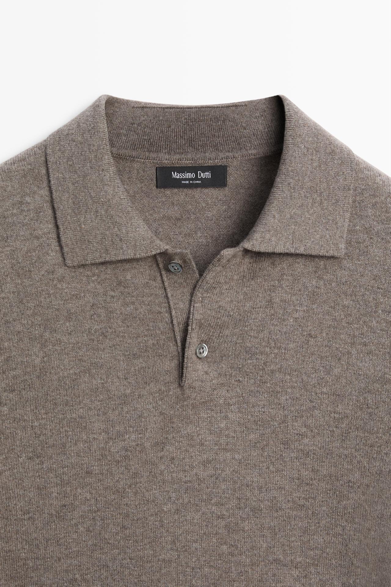 Wool blend knit polo sweater — DARK KHAKI