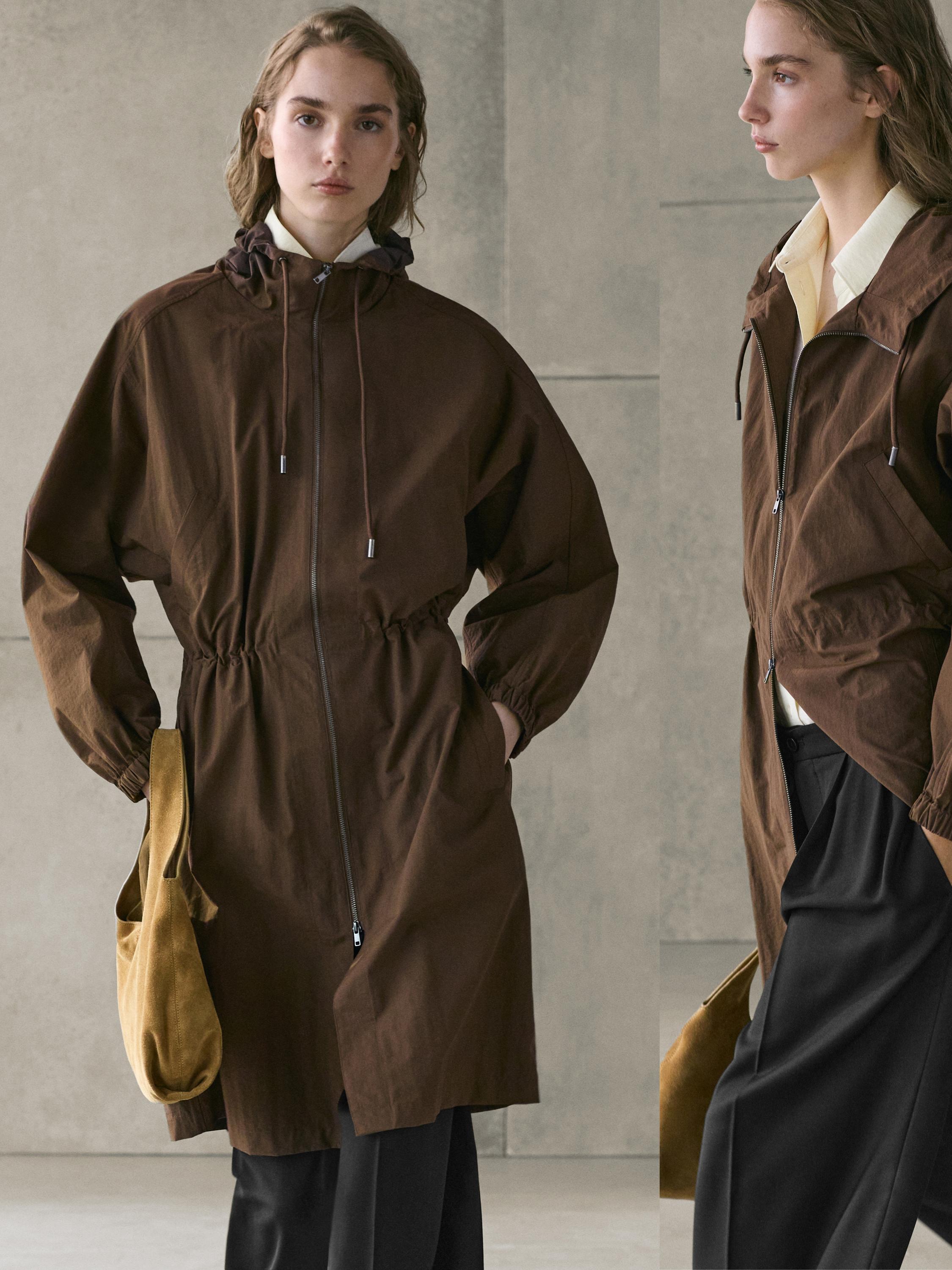 Long technical fabric parka — BROWN