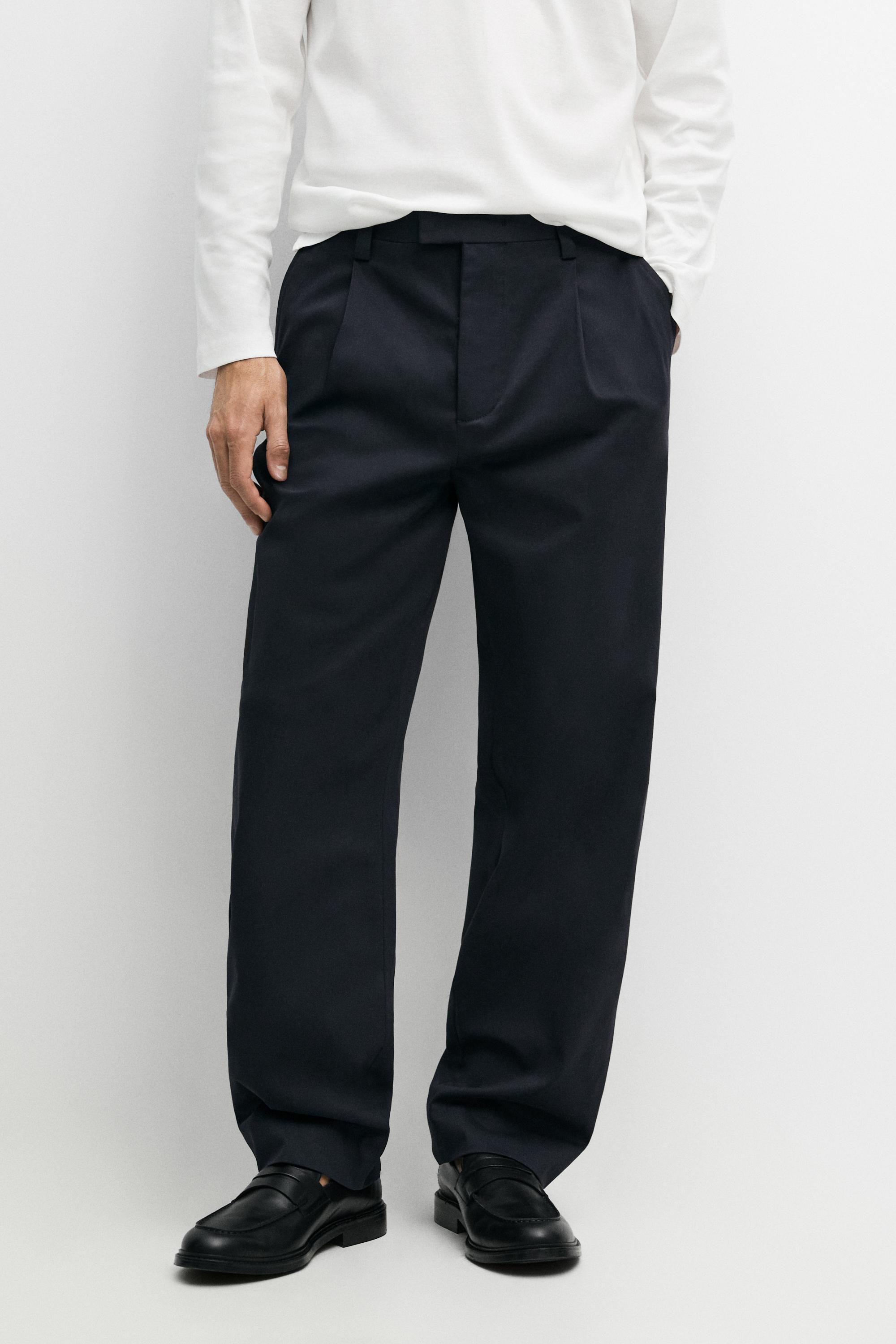 Cotton blend darted trousers — NAVY BLUE