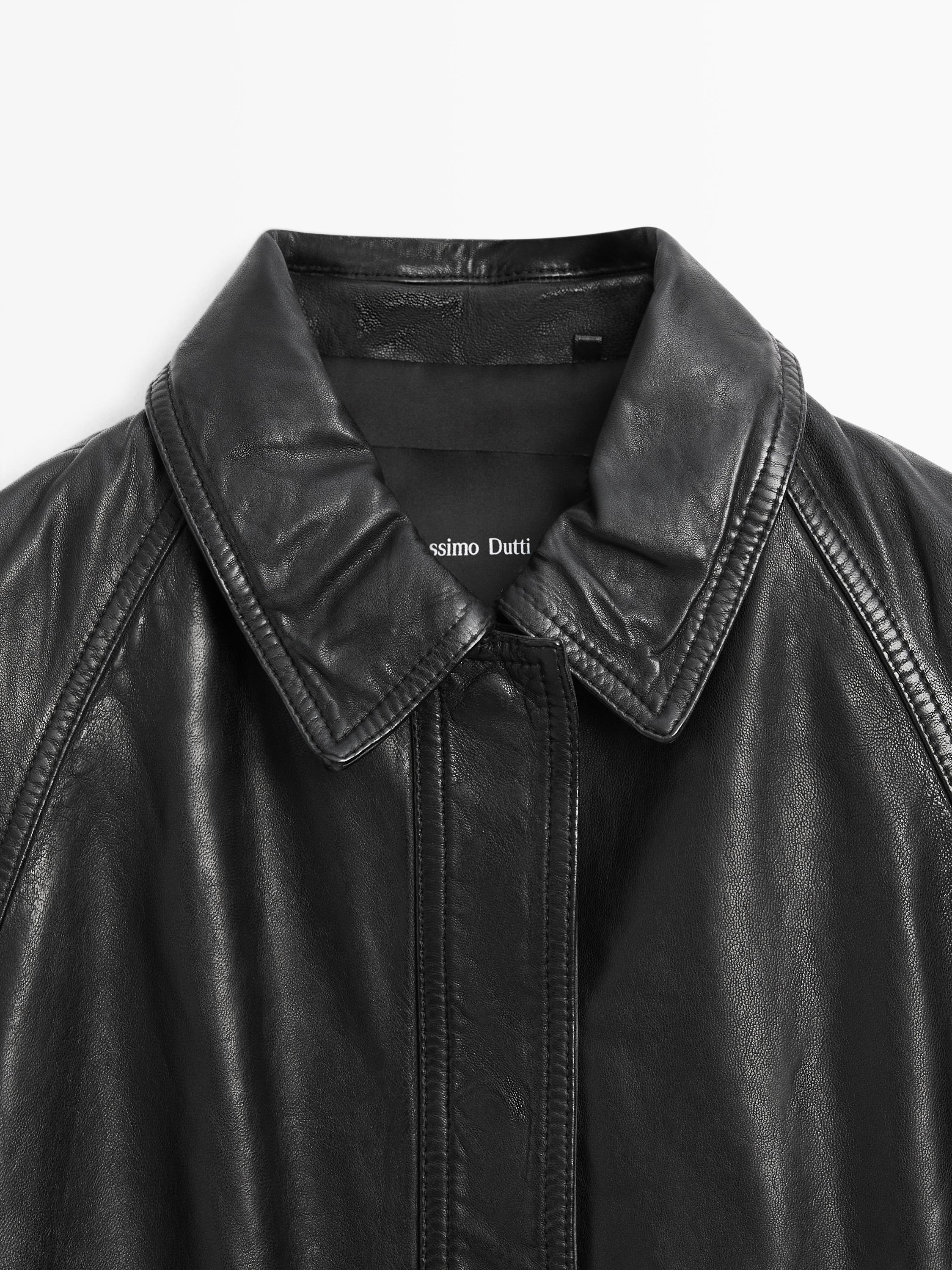 Nappa leather jacket with belt · Black · Bomberâ Jacket | Massimo