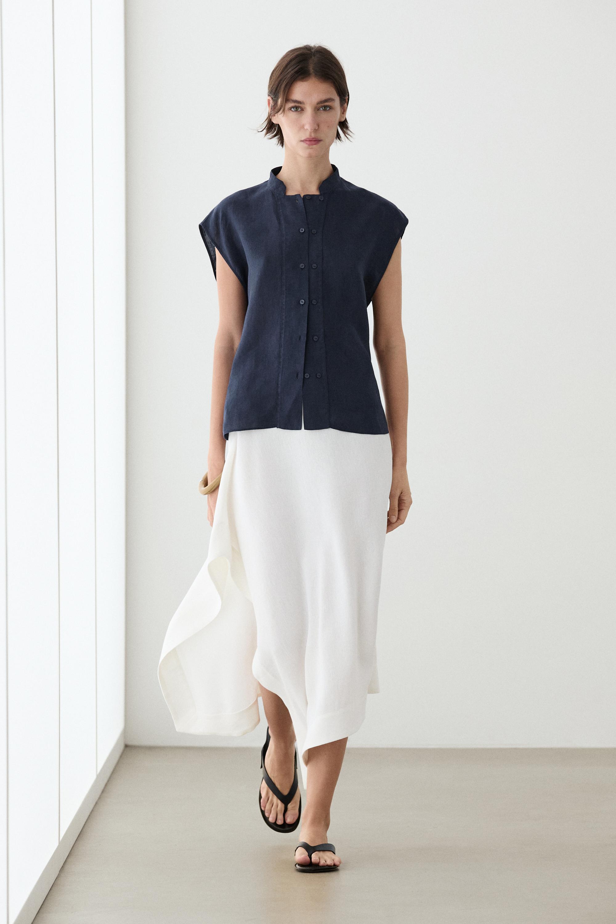 Camicia morbida con bottoni 100% lino