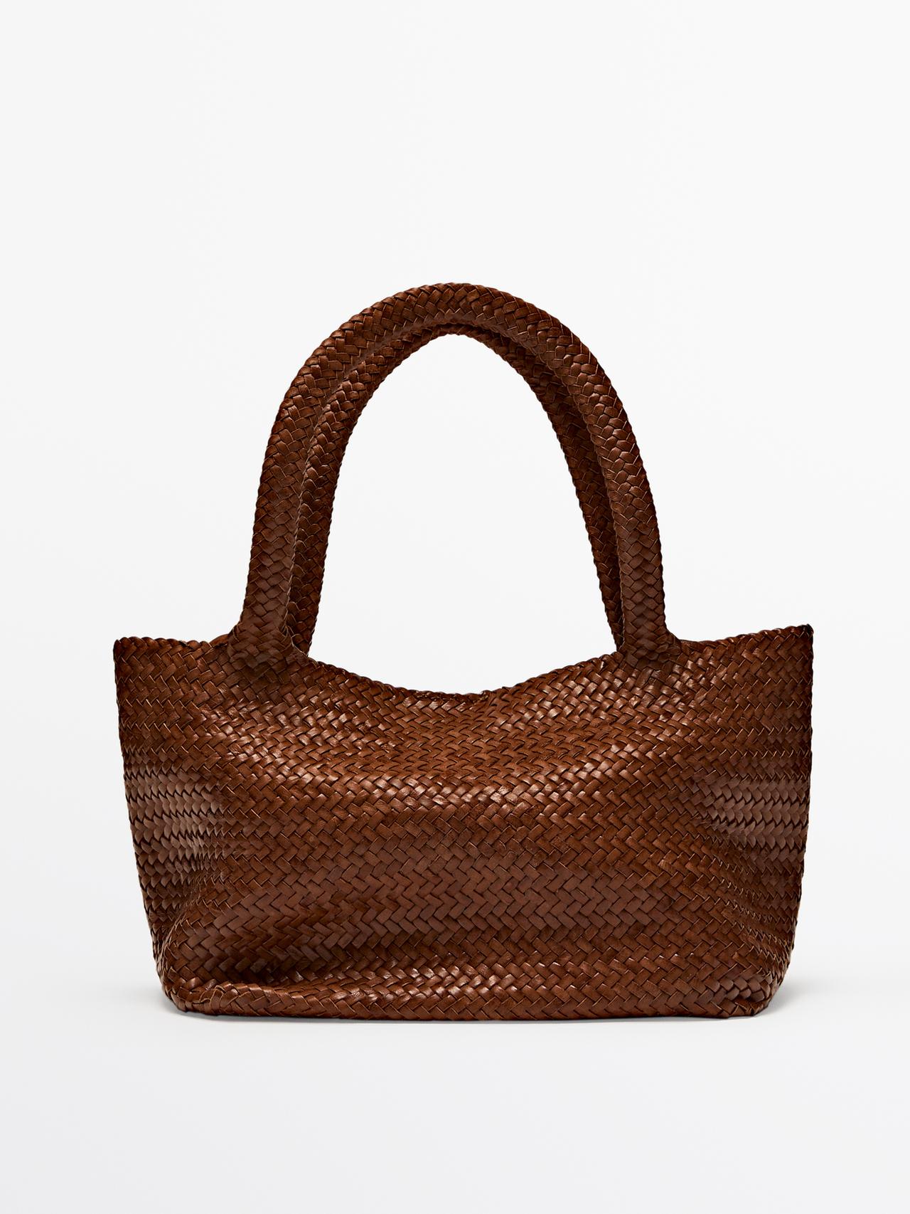 Massimo Dutti - Dame - Mellemstor Totebag I Flettet Nappaskind - Brun - 01