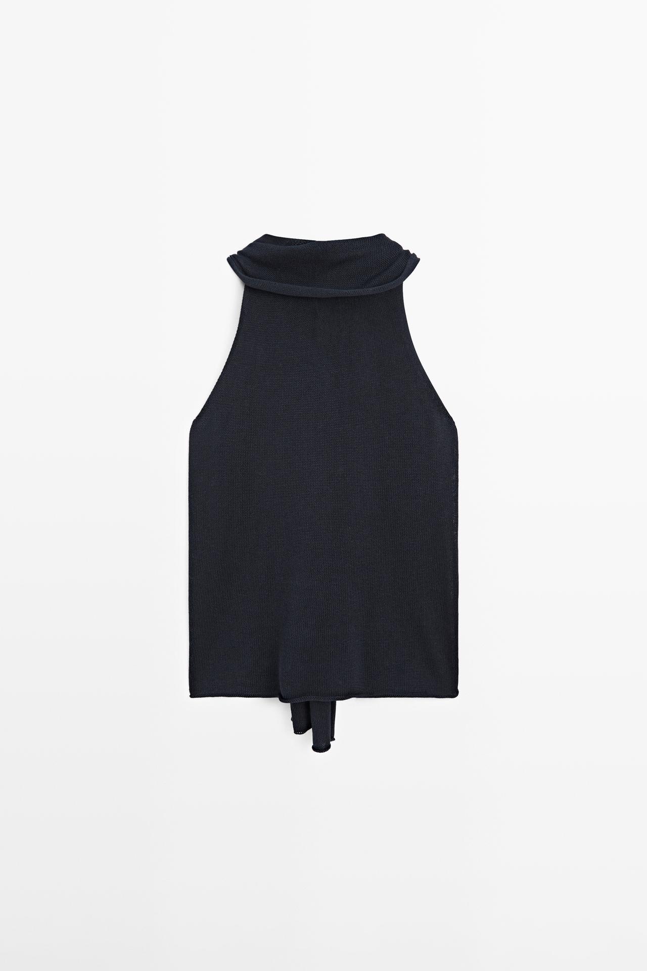 Flowing halter top with tie — NAVY BLUE