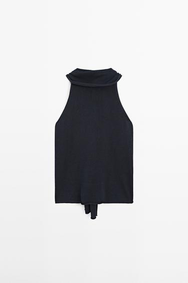 Flowing halter top with tie — NAVY BLUE 2