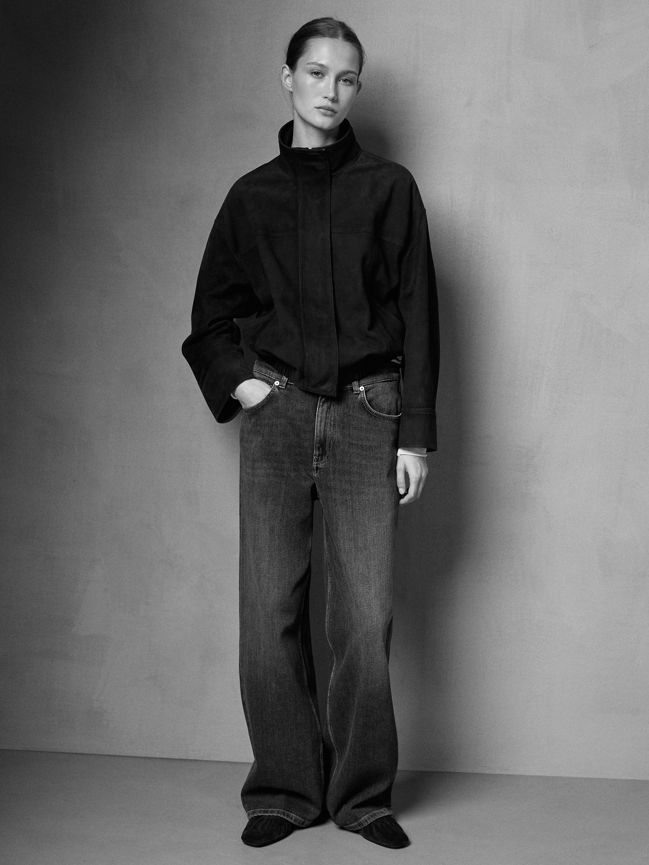 Suede leather bomber jacket