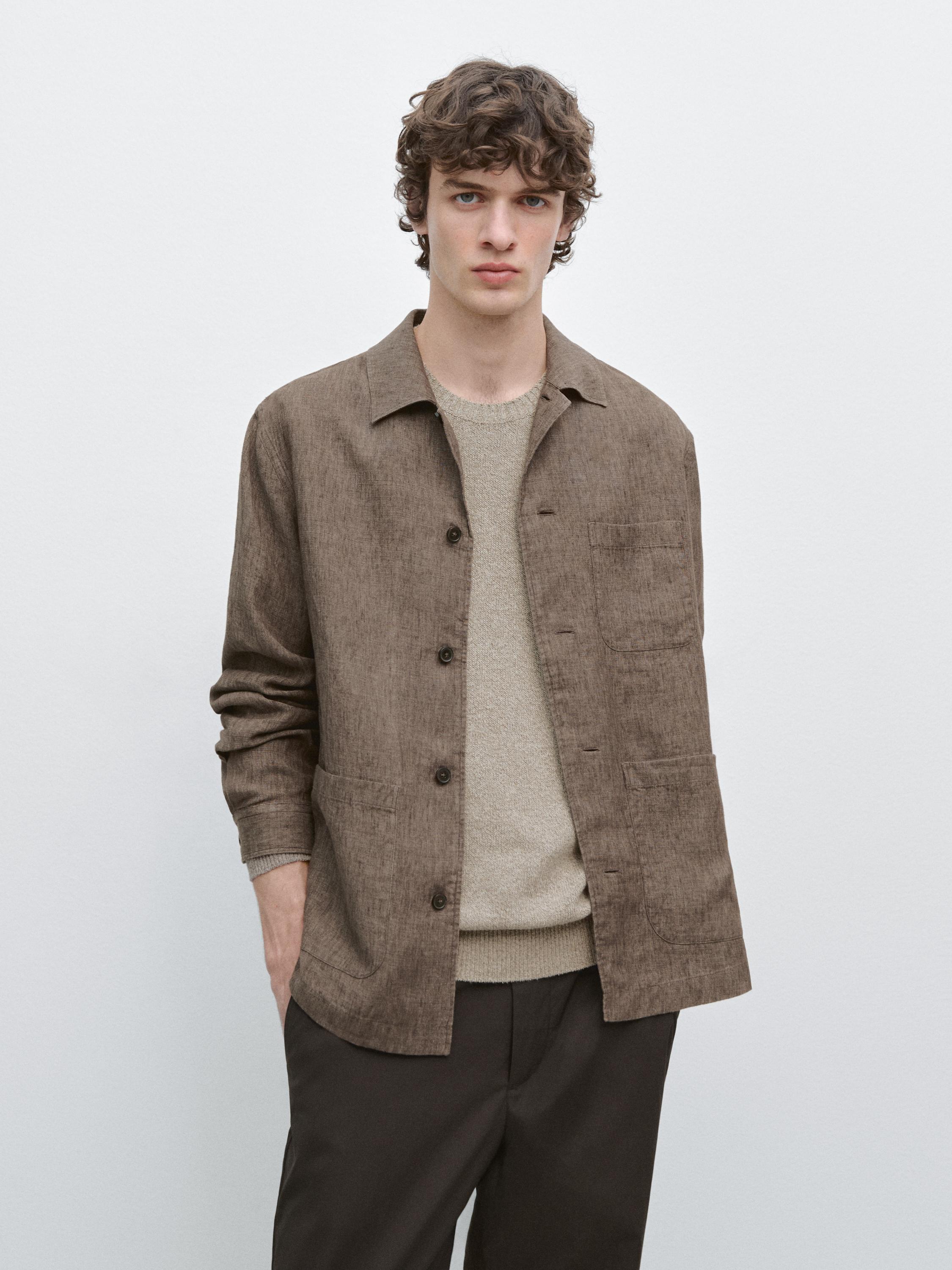 Faded linen overshirt with pocket details