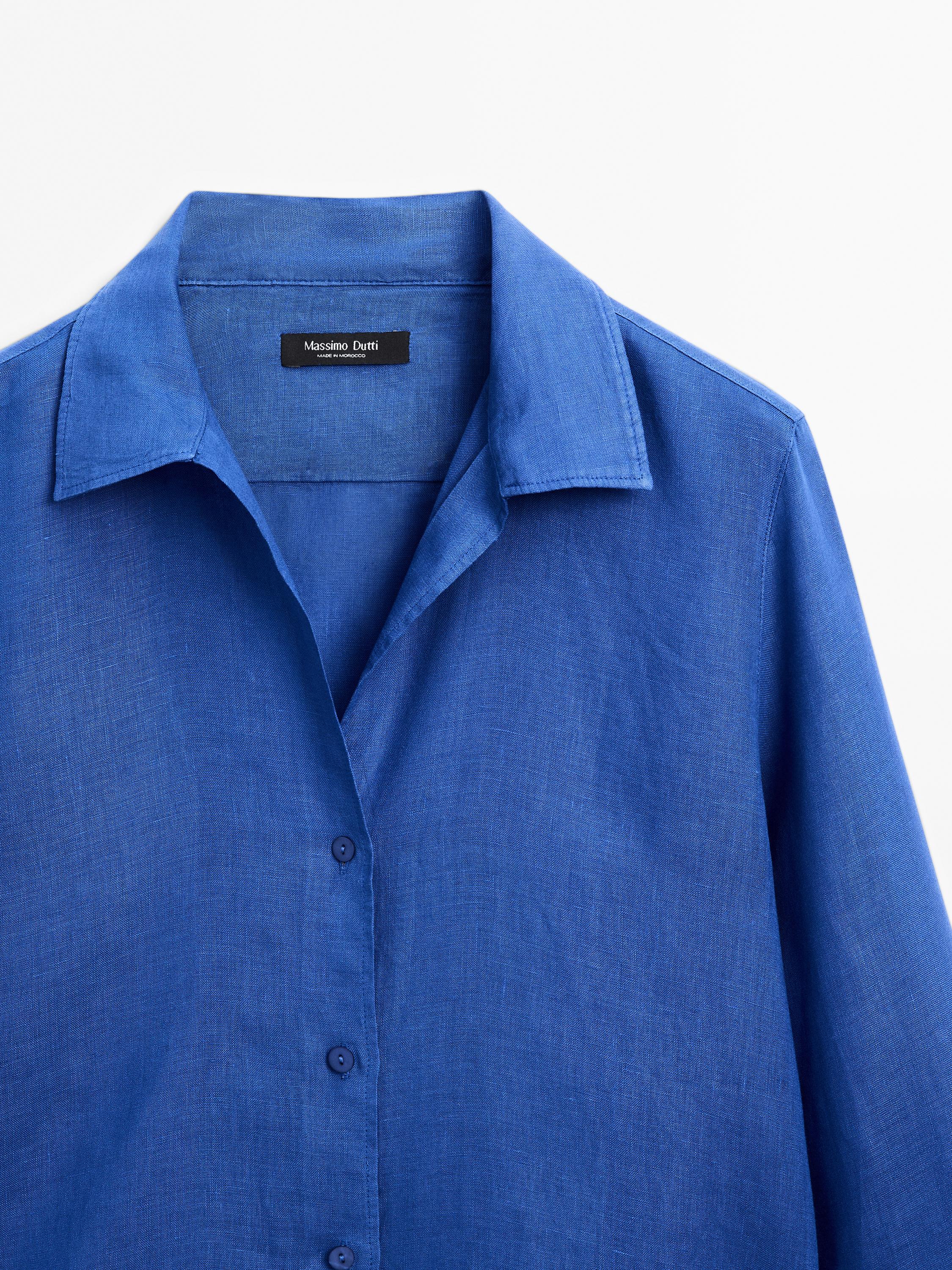 100% linen open collar shirt