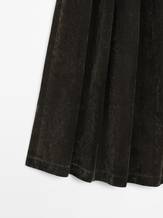 Floklu pilili denim midi etek