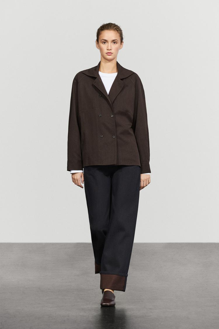 Double-breasted detail shirt — BROWN