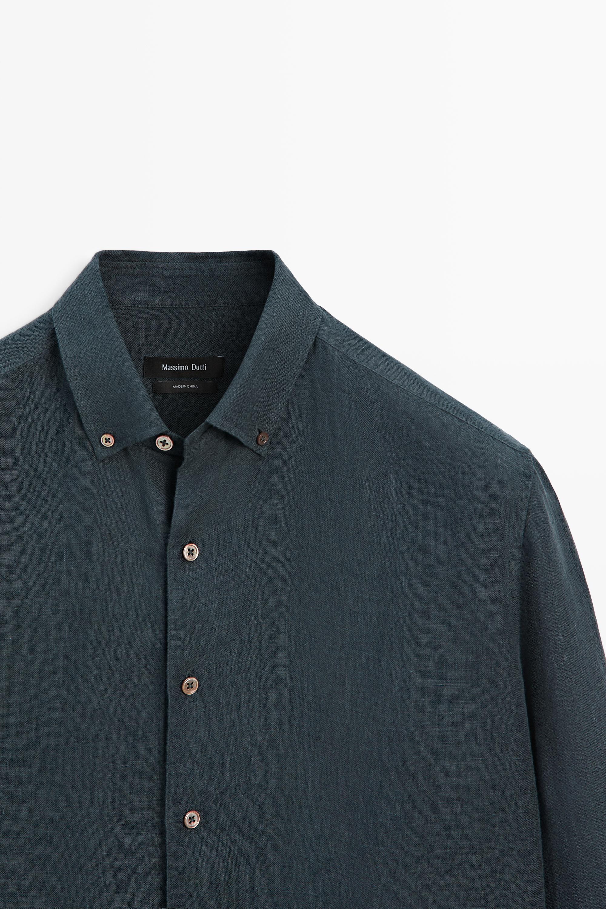 Regular fit 100% linen faded shirt — NAVY BLUE