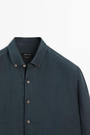 Regular fit 100% linen faded shirt — NAVY BLUE 4