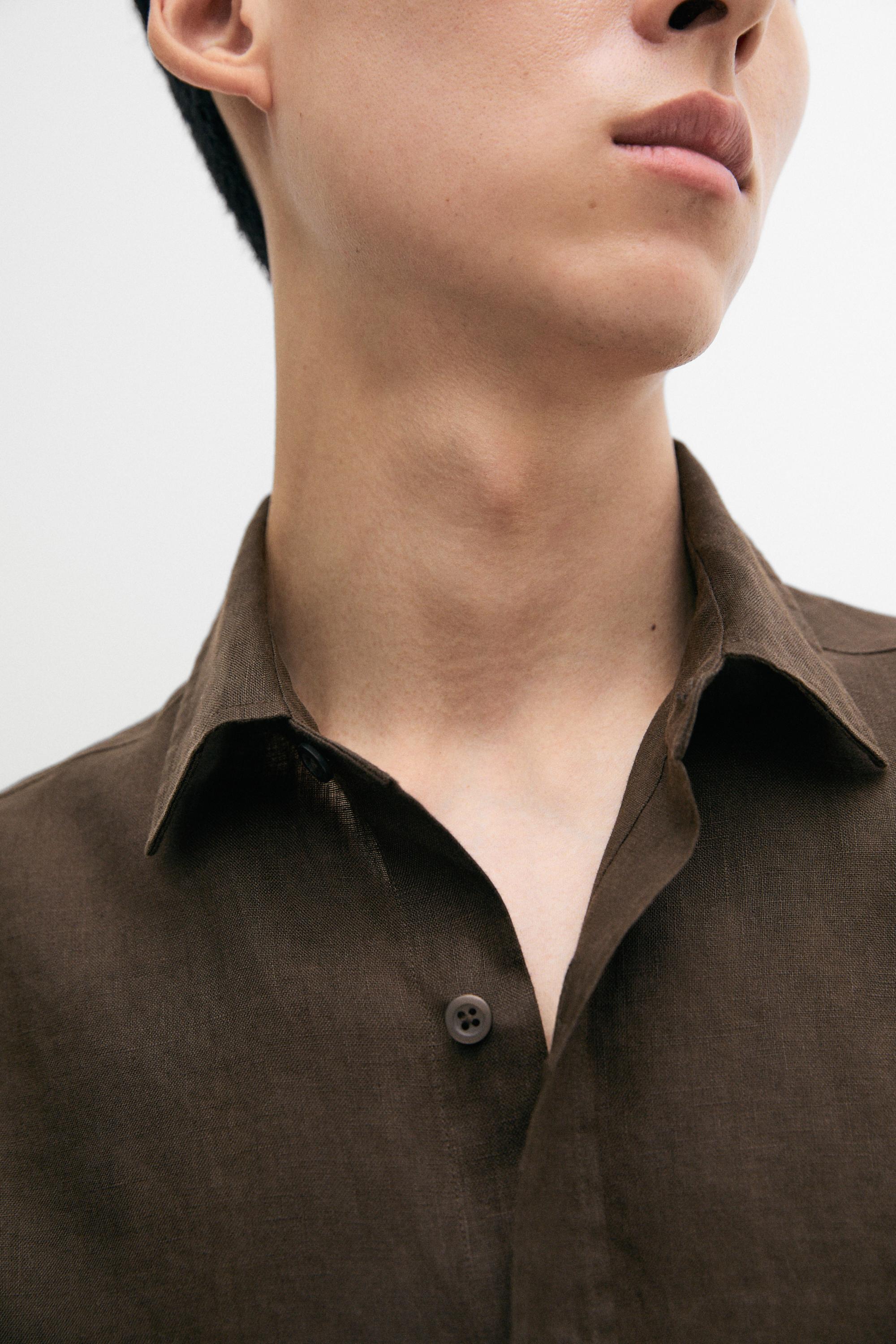 100% linen slim fit shirt — Chocolate