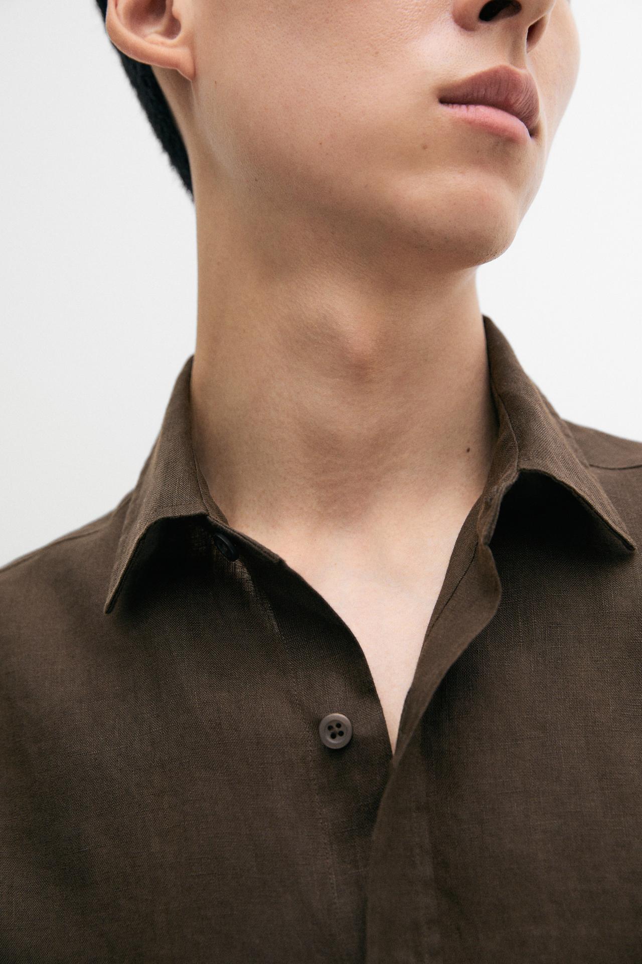 100% linen slim fit shirt — Chocolate