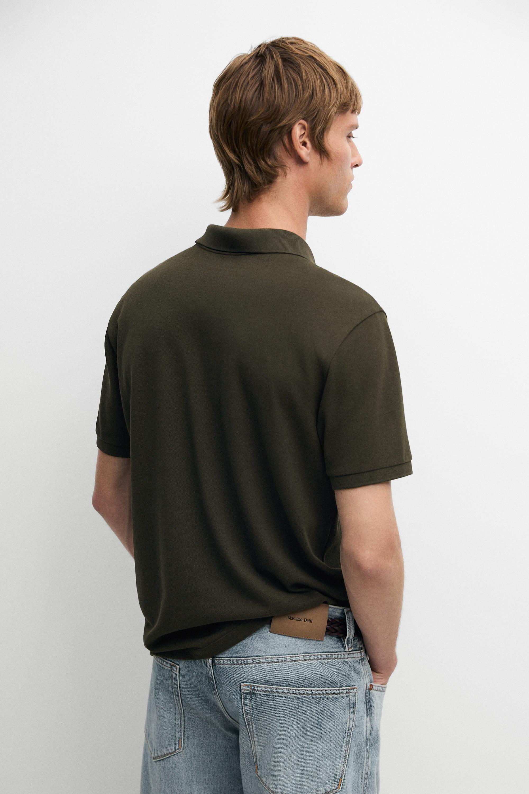 Micro-textured cotton piqué polo shirt — MOSS GREEN