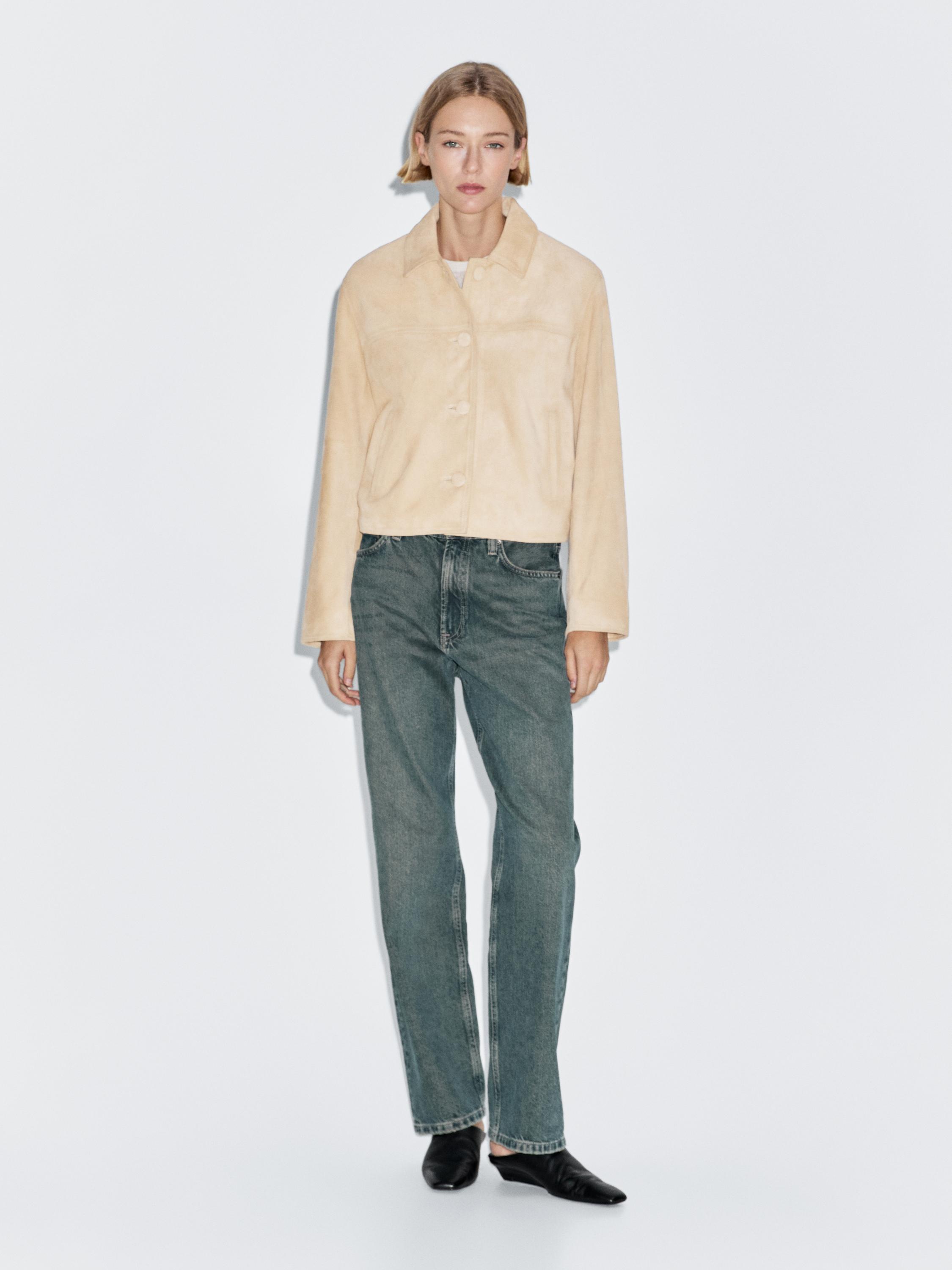 Short suede leather jacket