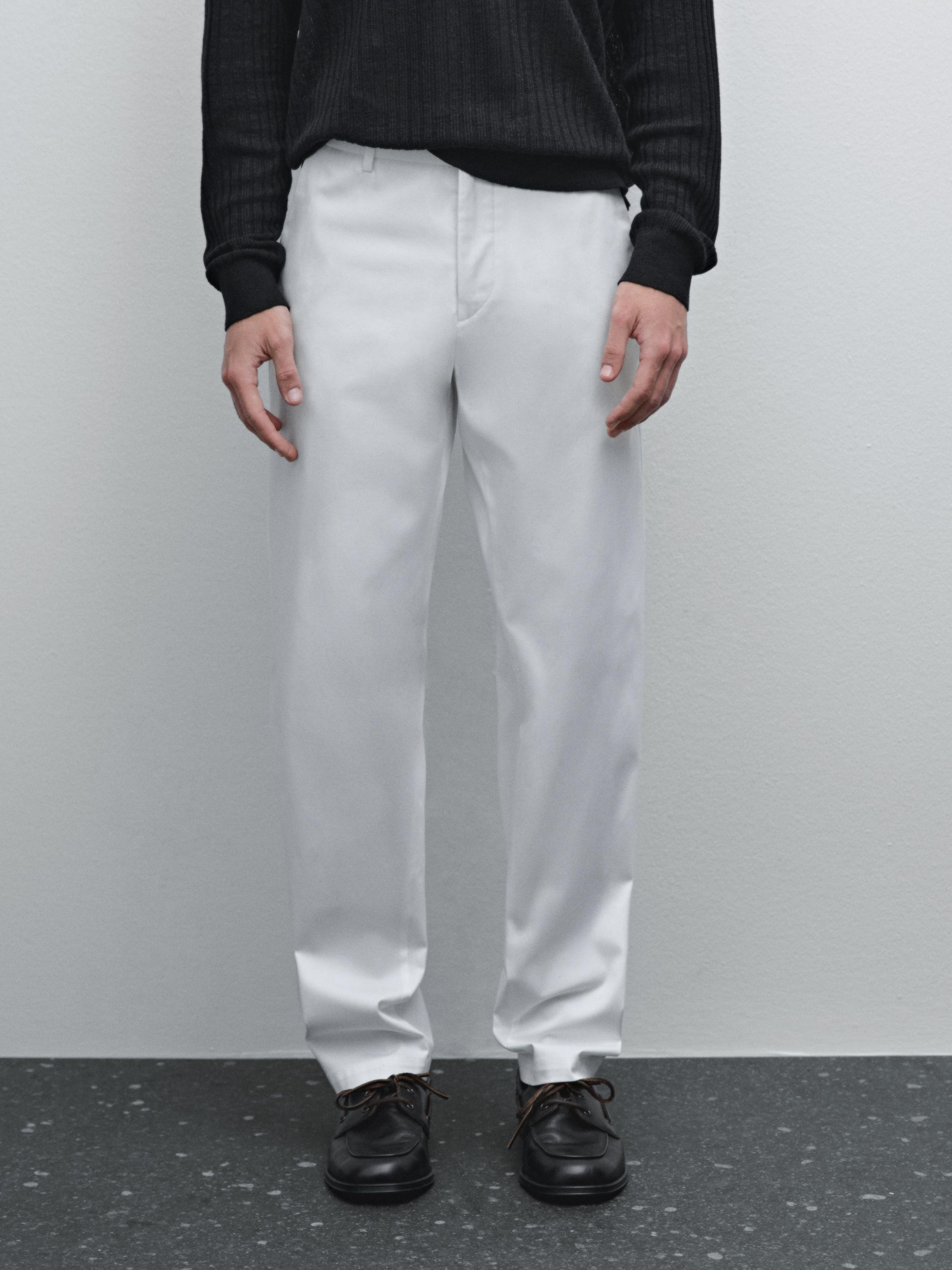 Cotton blend slim fit trousers
