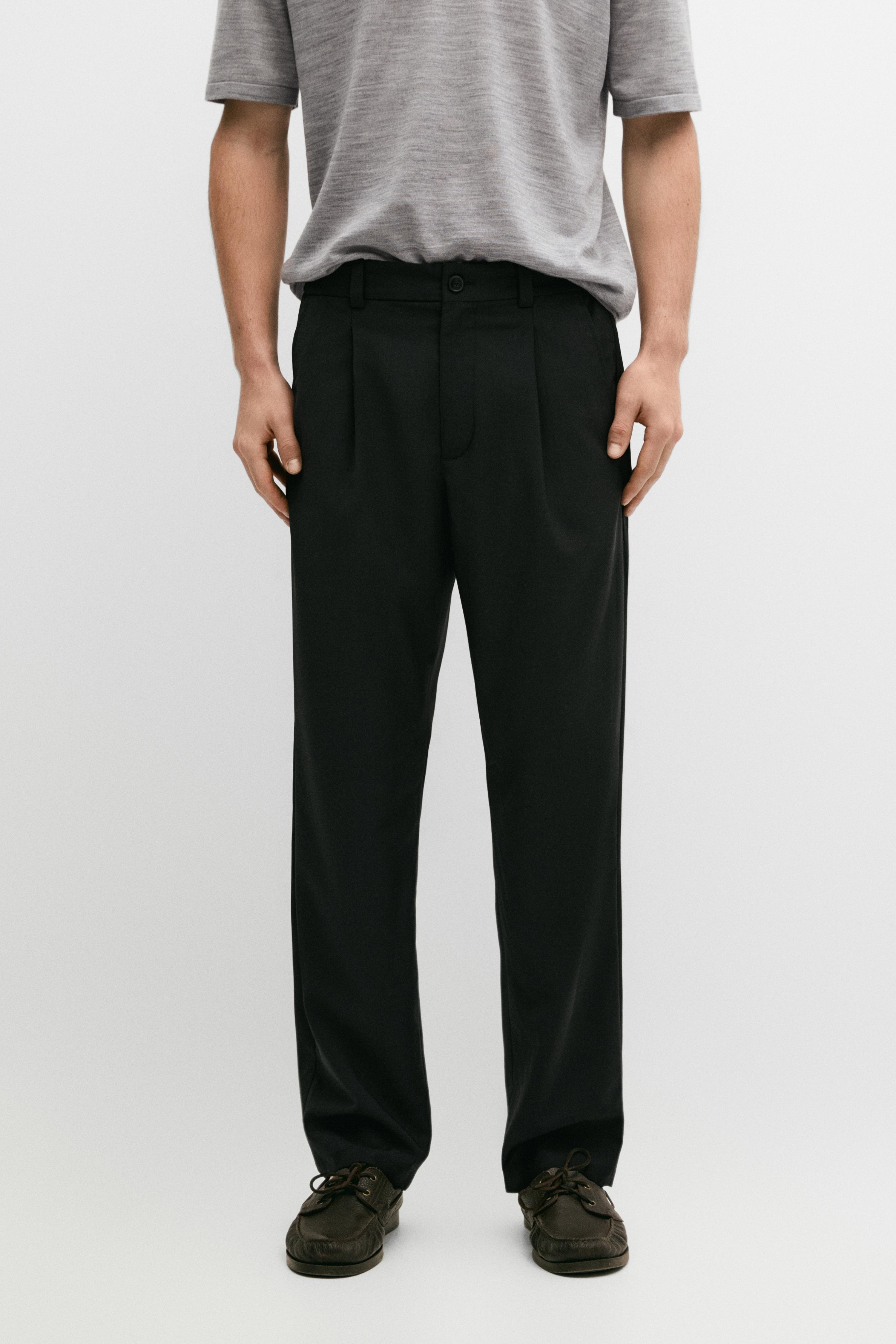 Relaxed fit cool wool trousers with darts — BLACK