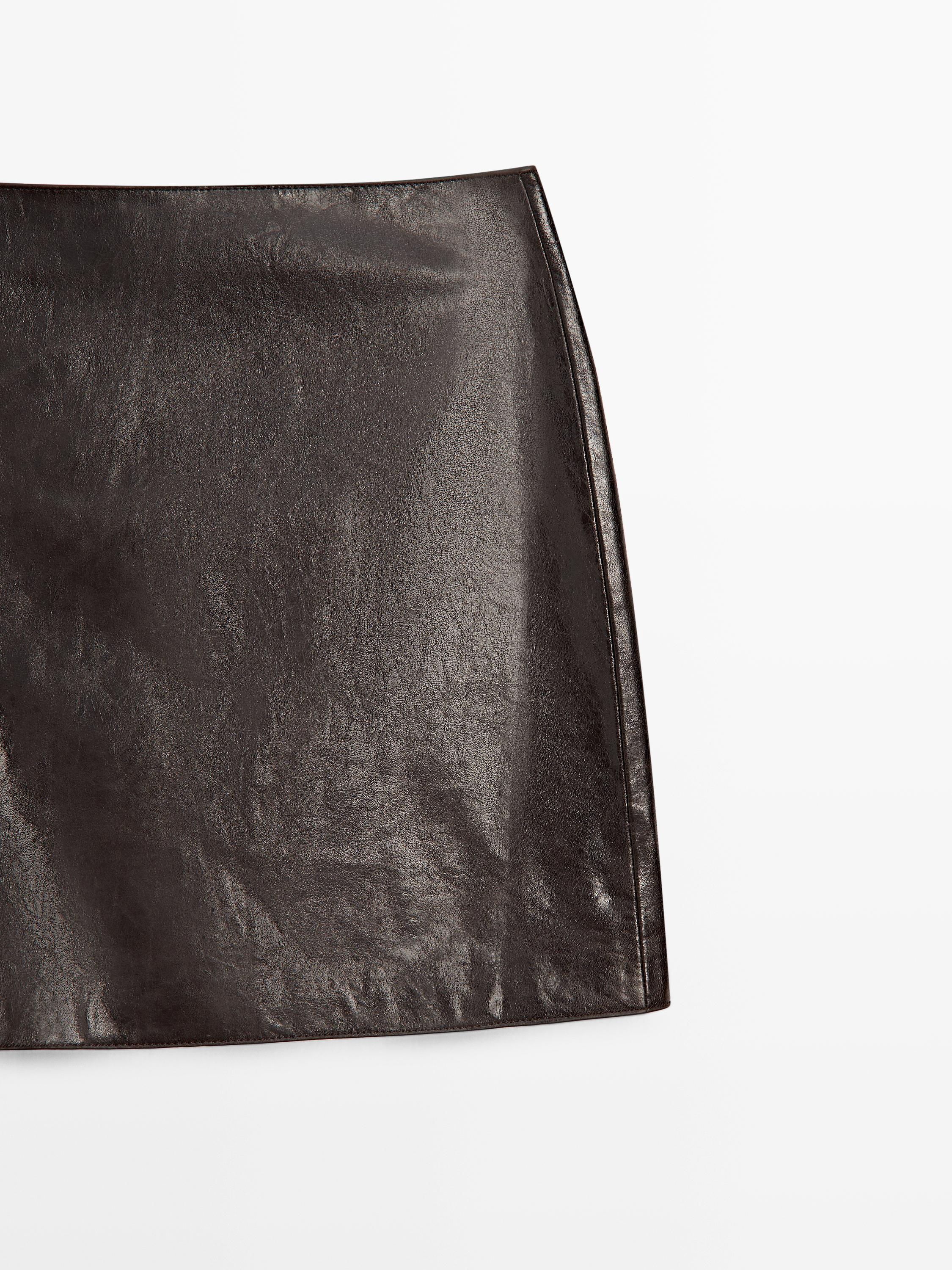 Nappa leather mini skirt — BROWN