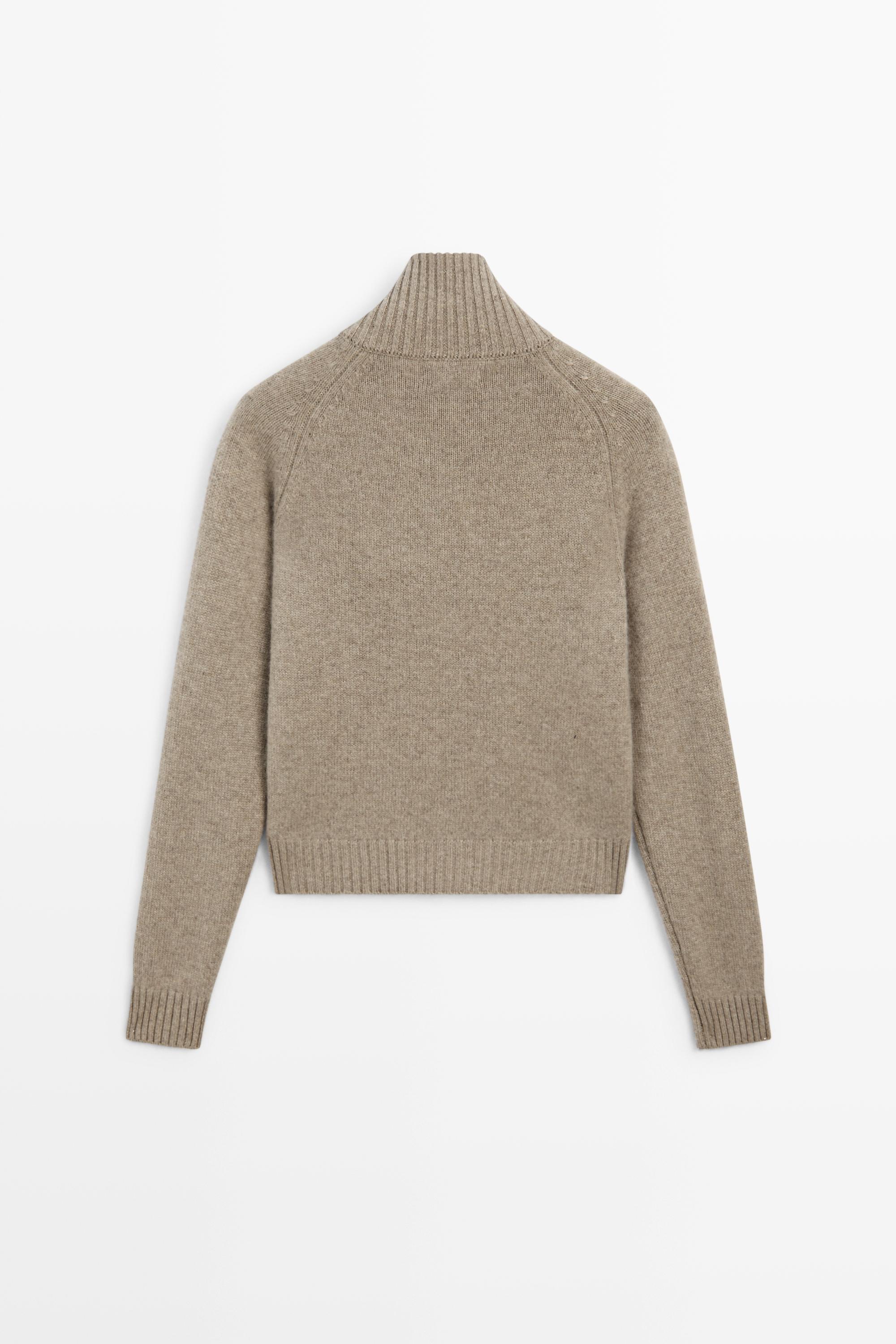100% cashmere zip knit cardigan — TAUPE GREY