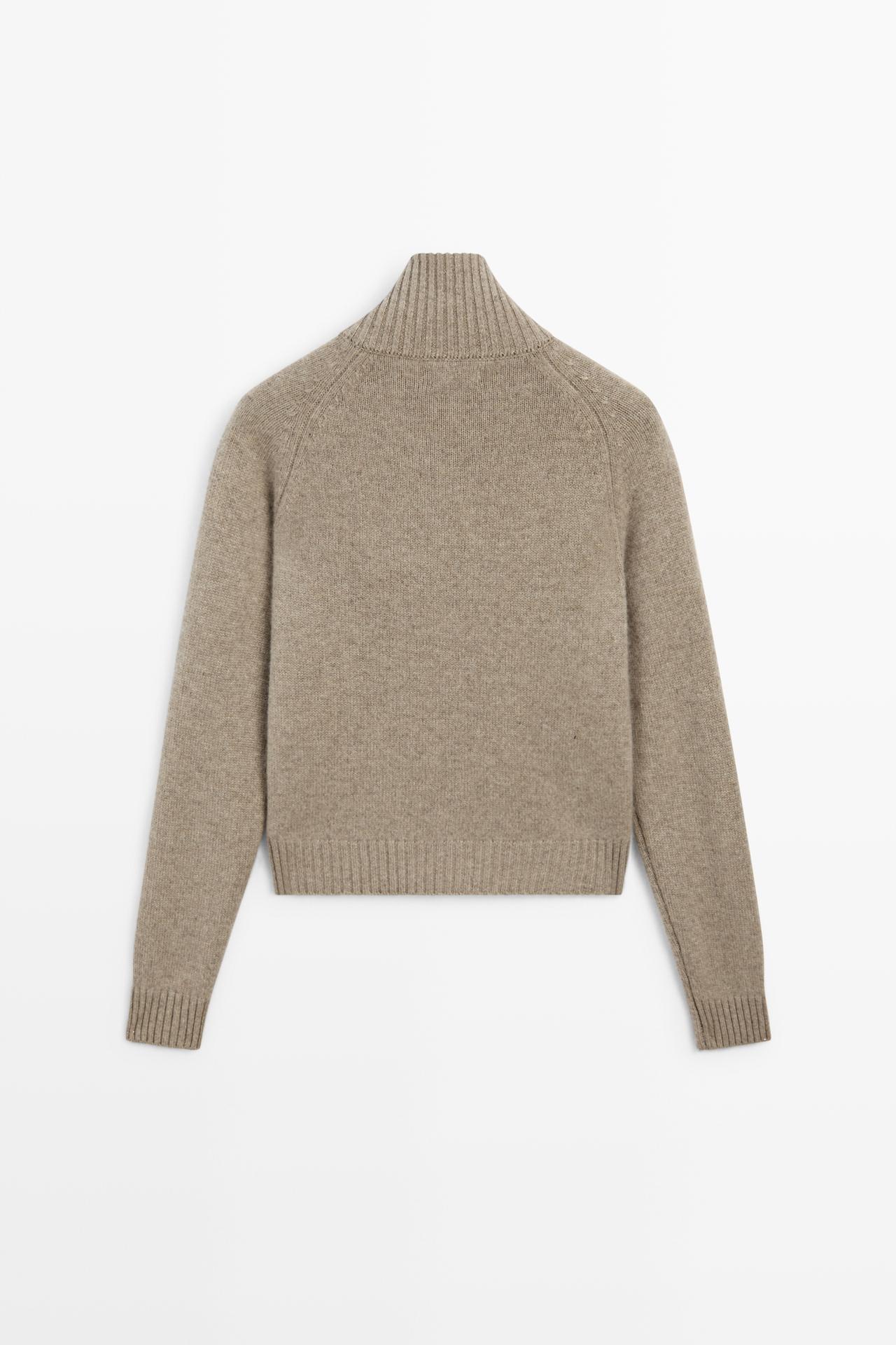 100% cashmere zip knit cardigan — TAUPE GREY