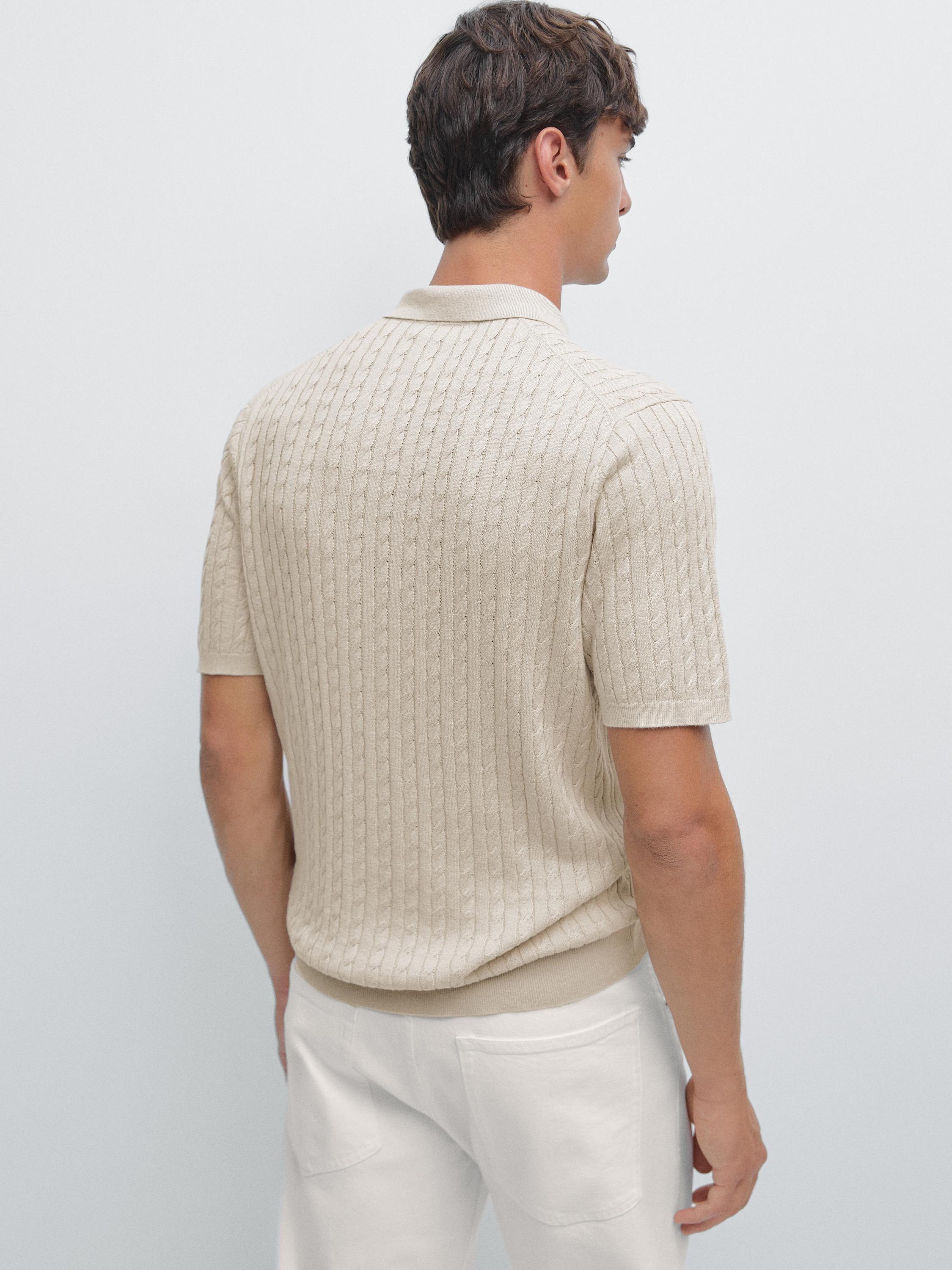 Cable-knit polo shirt