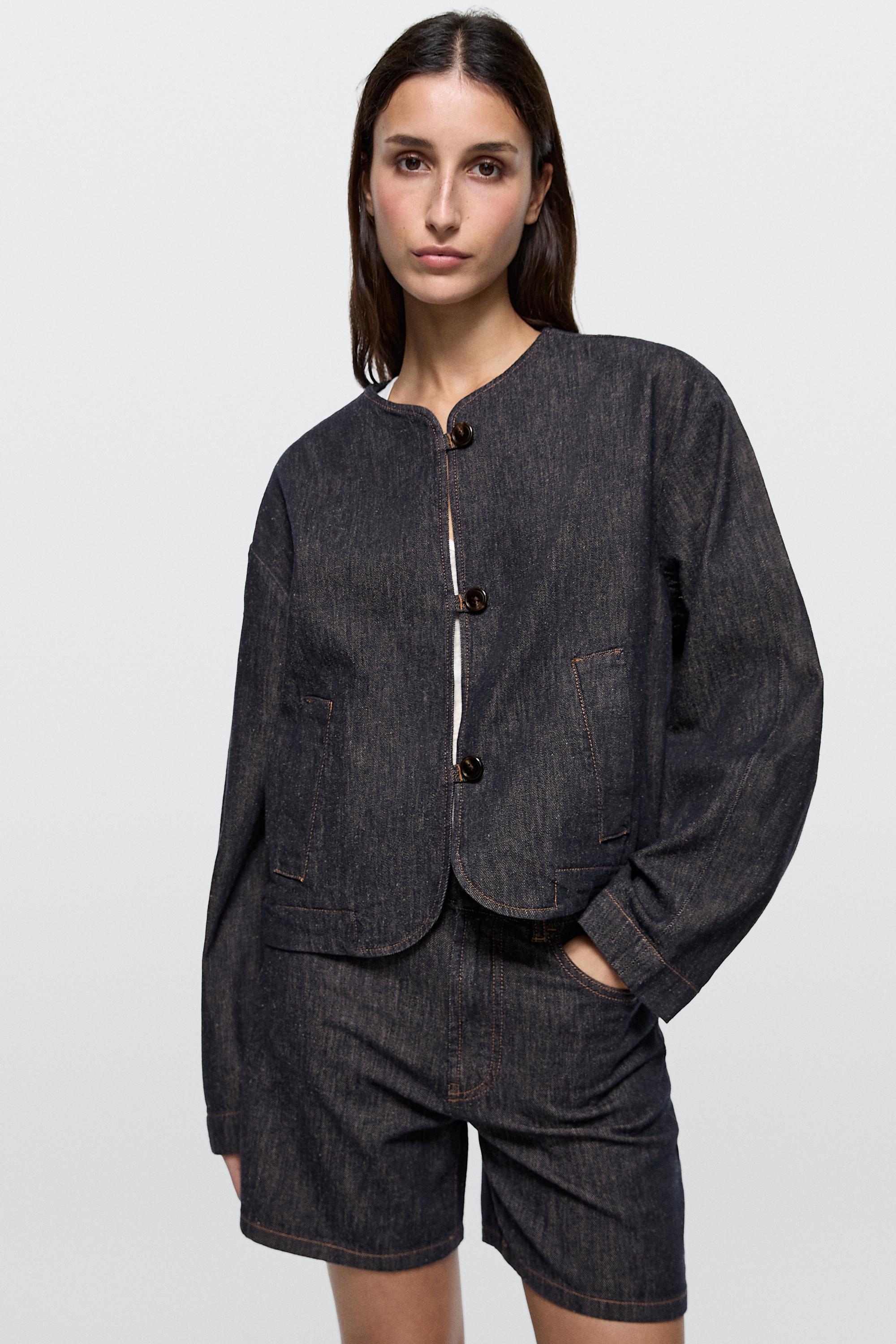 Short cotton blend denim jacket