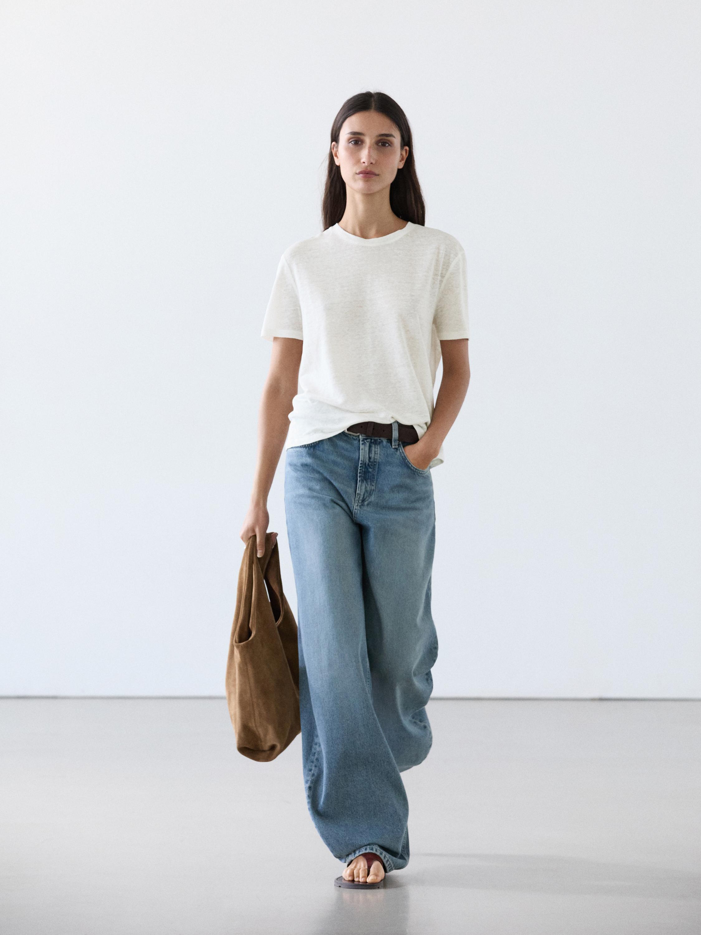 100% linen short sleeve T-shirt — Off white