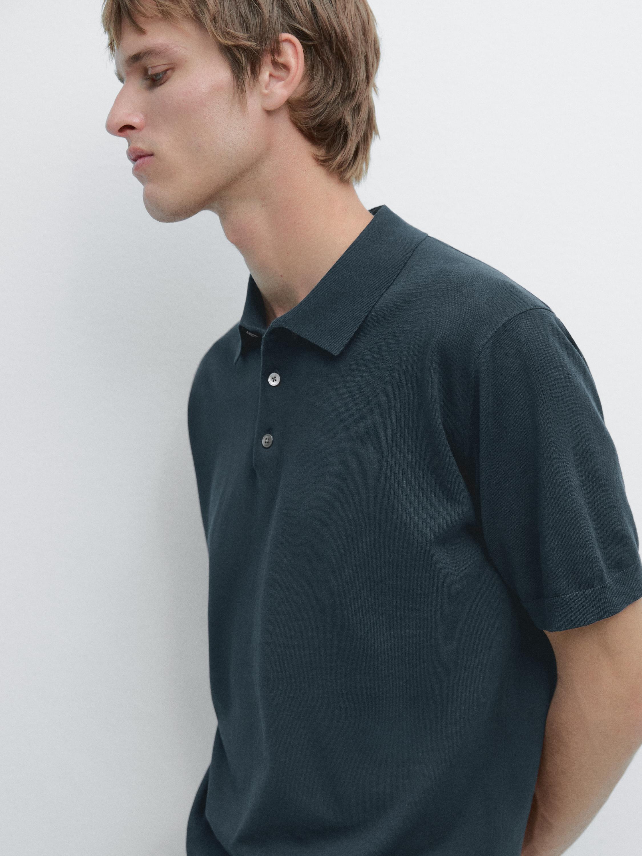 100% cotton knit polo shirt — BLUE