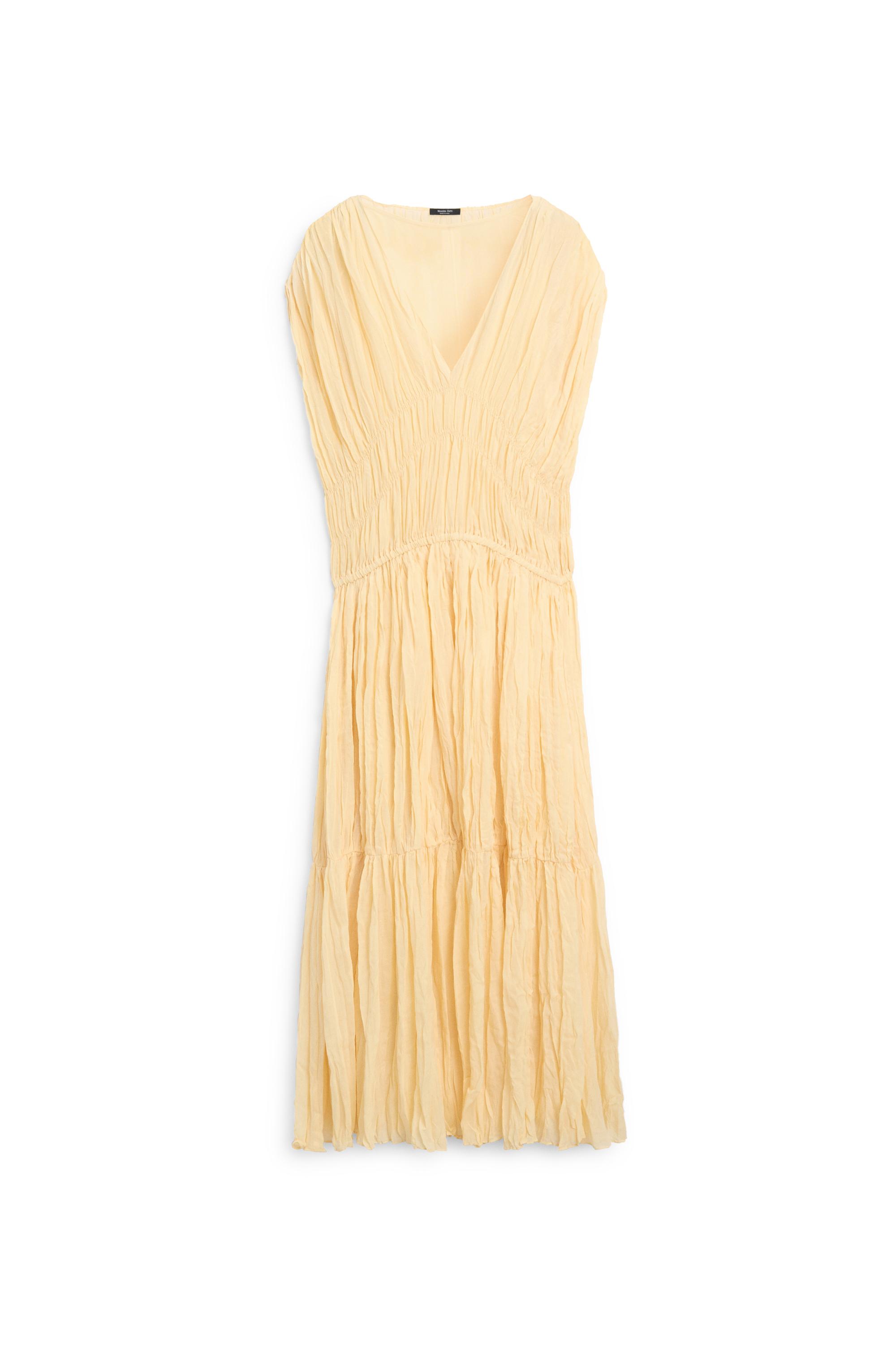 Flowing gathered midi dress — YELLOW
