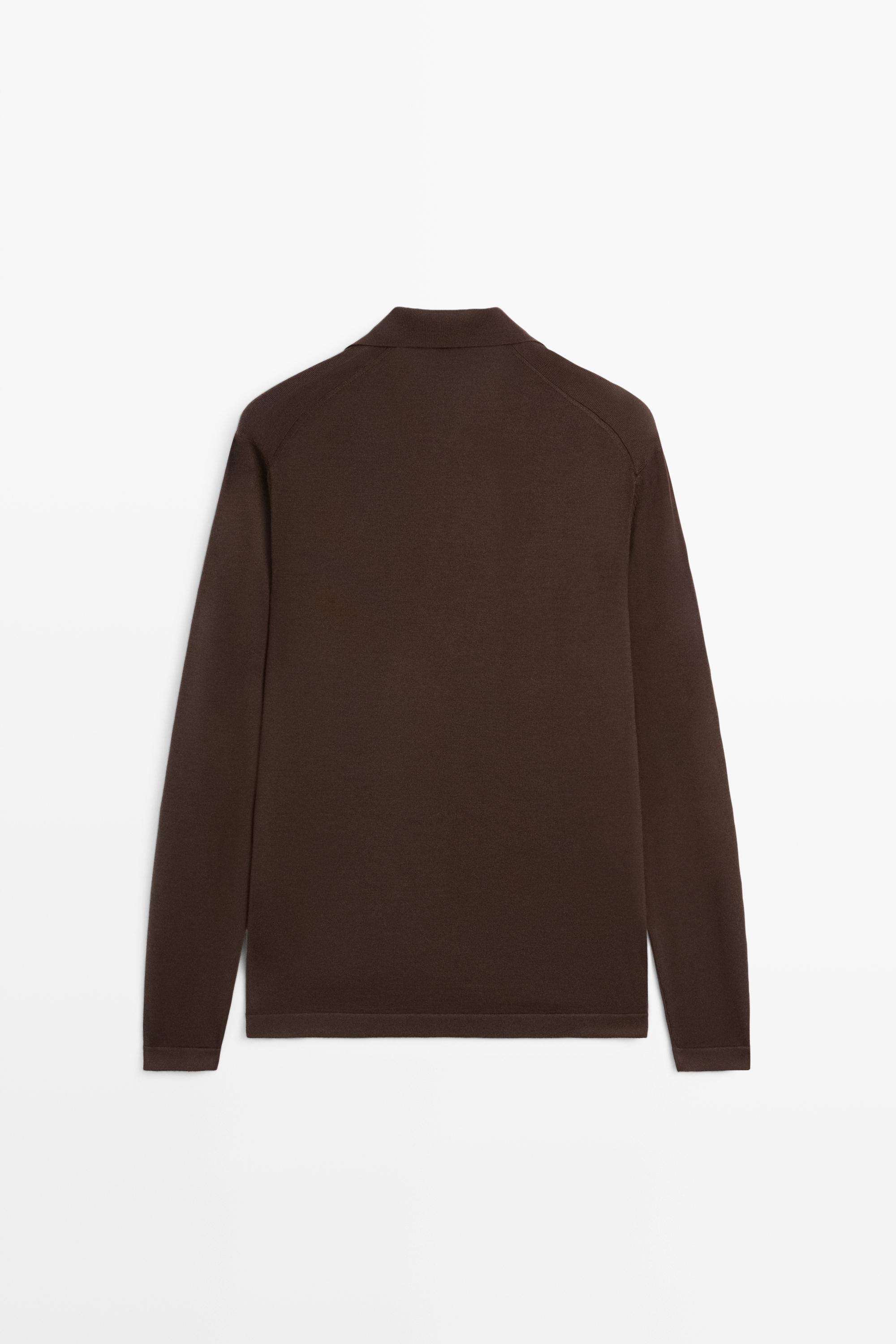 100% merino wool knit polo sweater — MOLE BROWN