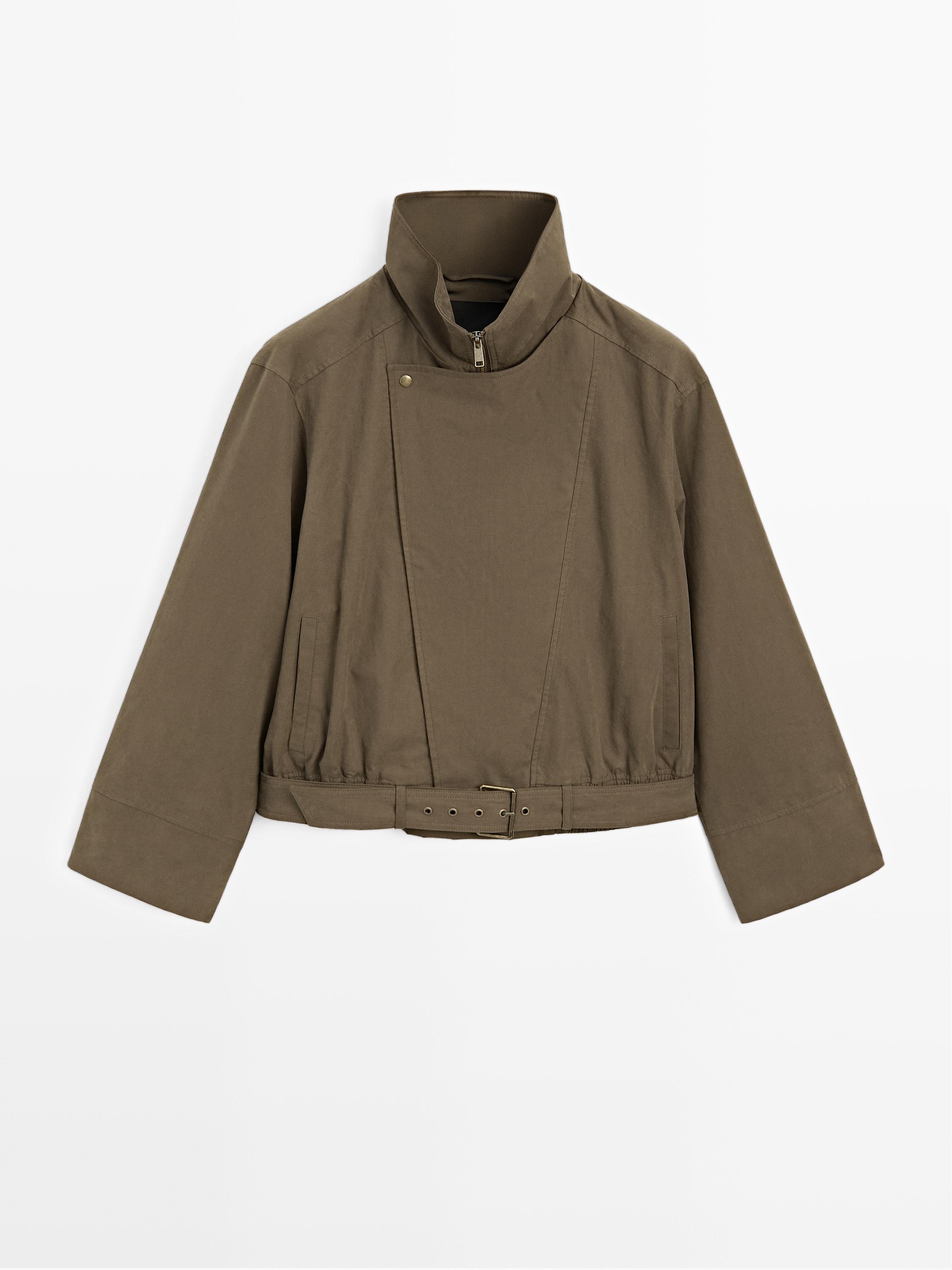 Chaqueta detalle cinturón mezcla algodón