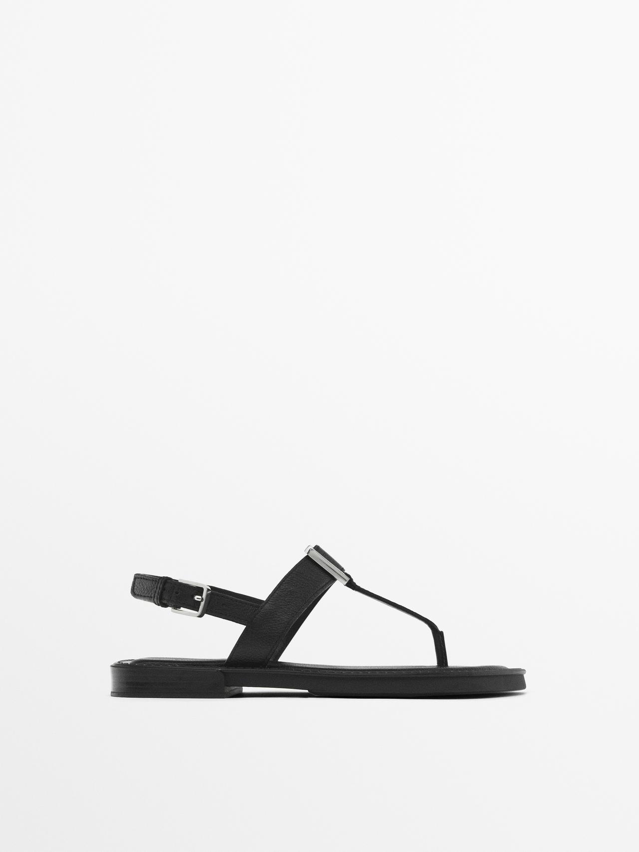 Massimo Dutti - Dame - Sandaler Med Metalstykke - Sort - 36