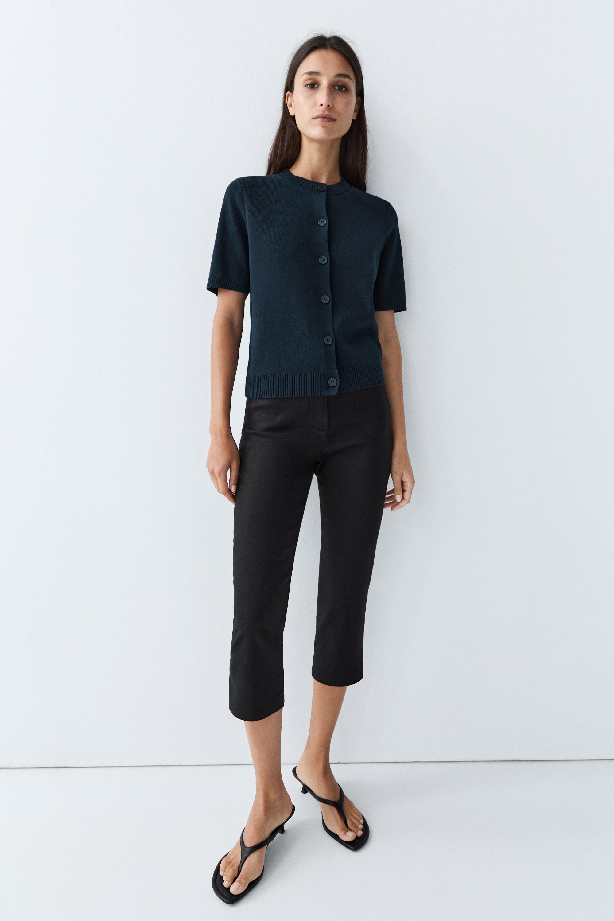 100% Cotton Short Sleeve Cardigan — NAVY BLUE