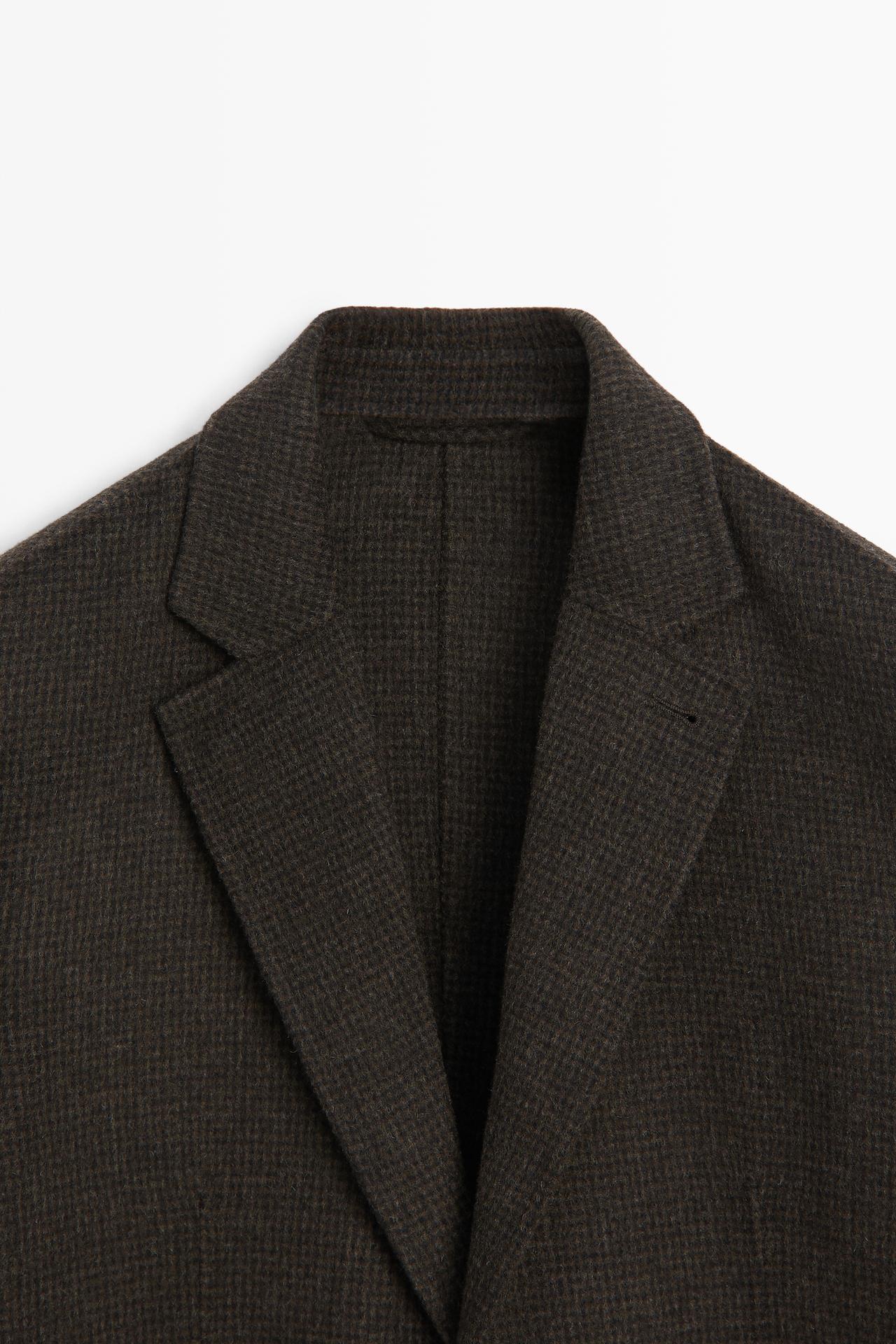 Houndstooth wool blend blazer — BROWN