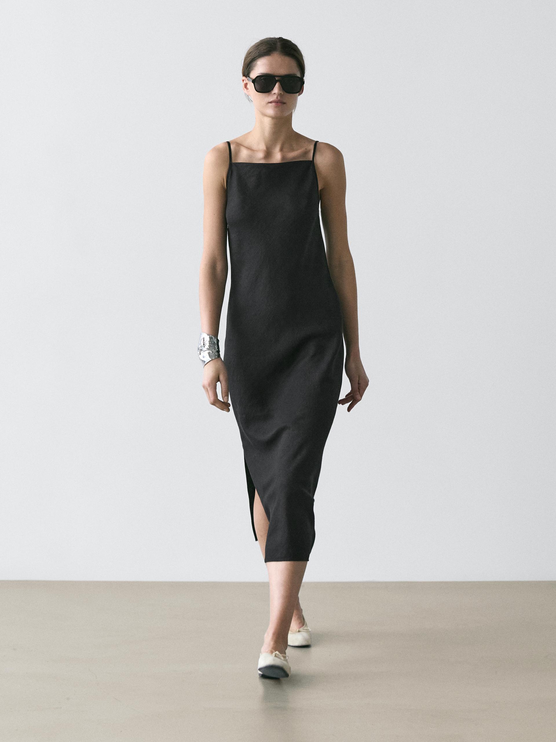 Vestito Midi 100% Lino - Nero - S - Massimo Dutti - Femminile