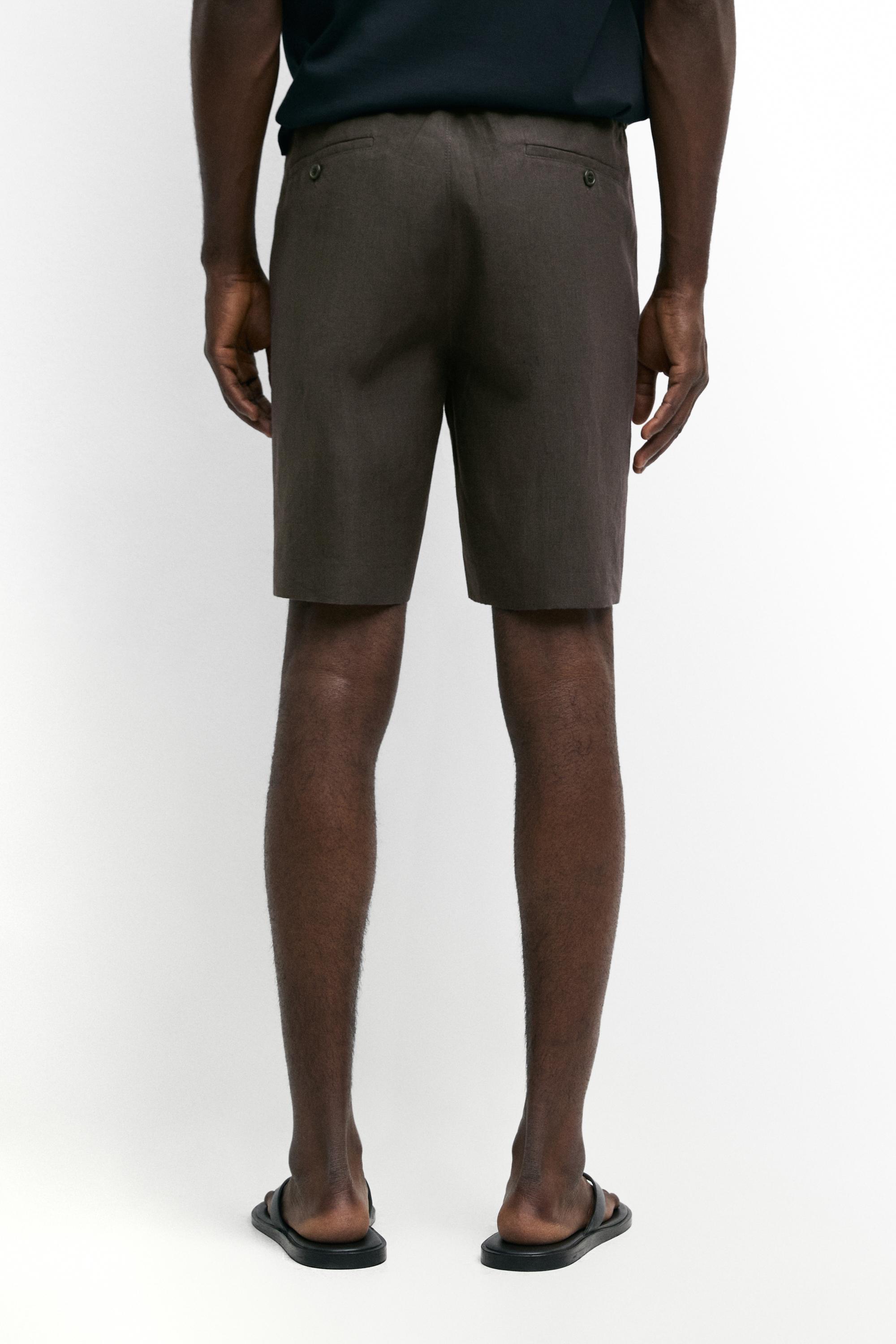 100% linen short Bermuda shorts — DARK GREEN