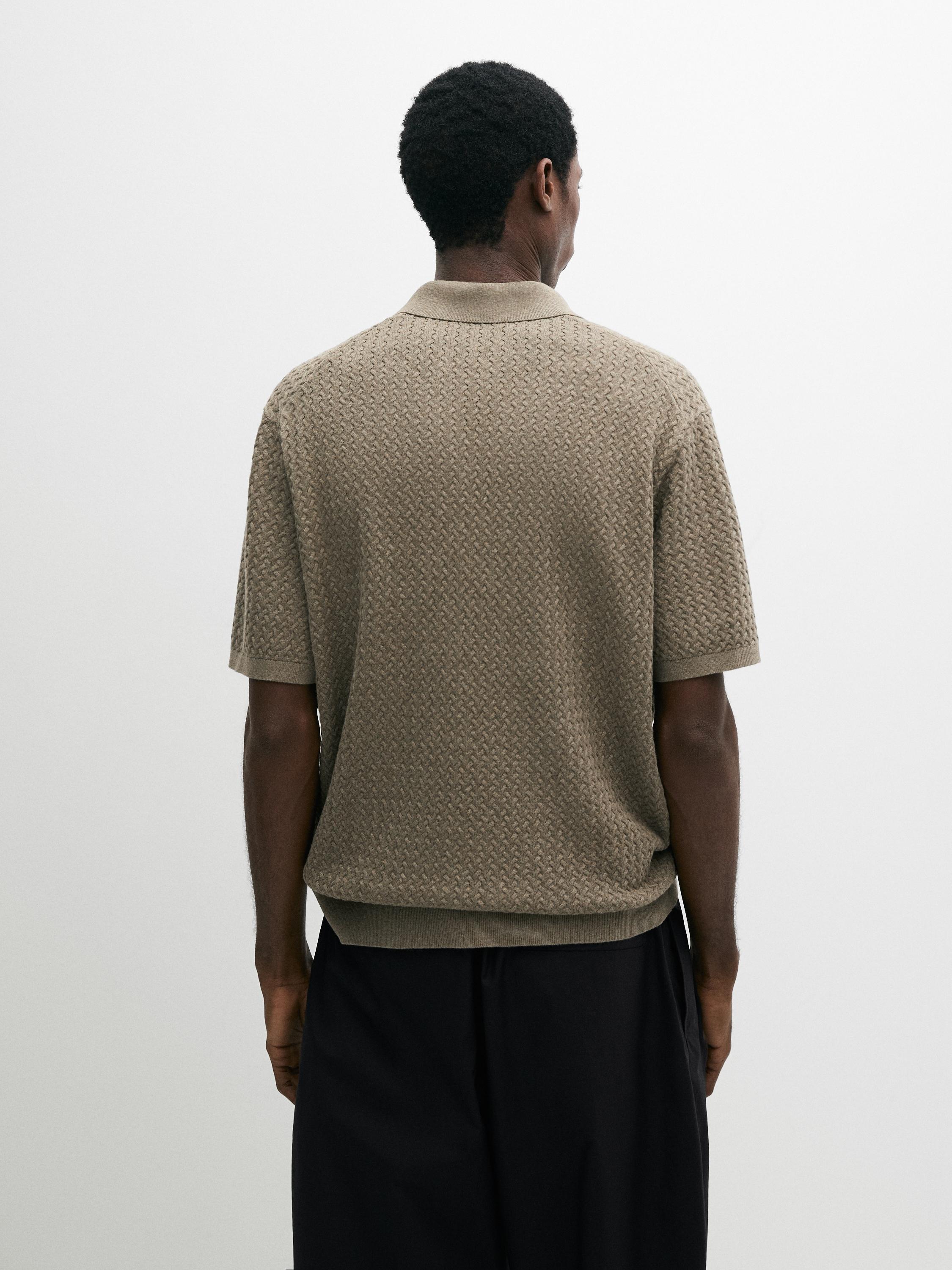 Cable-knit V-neck polo shirt — GREEN