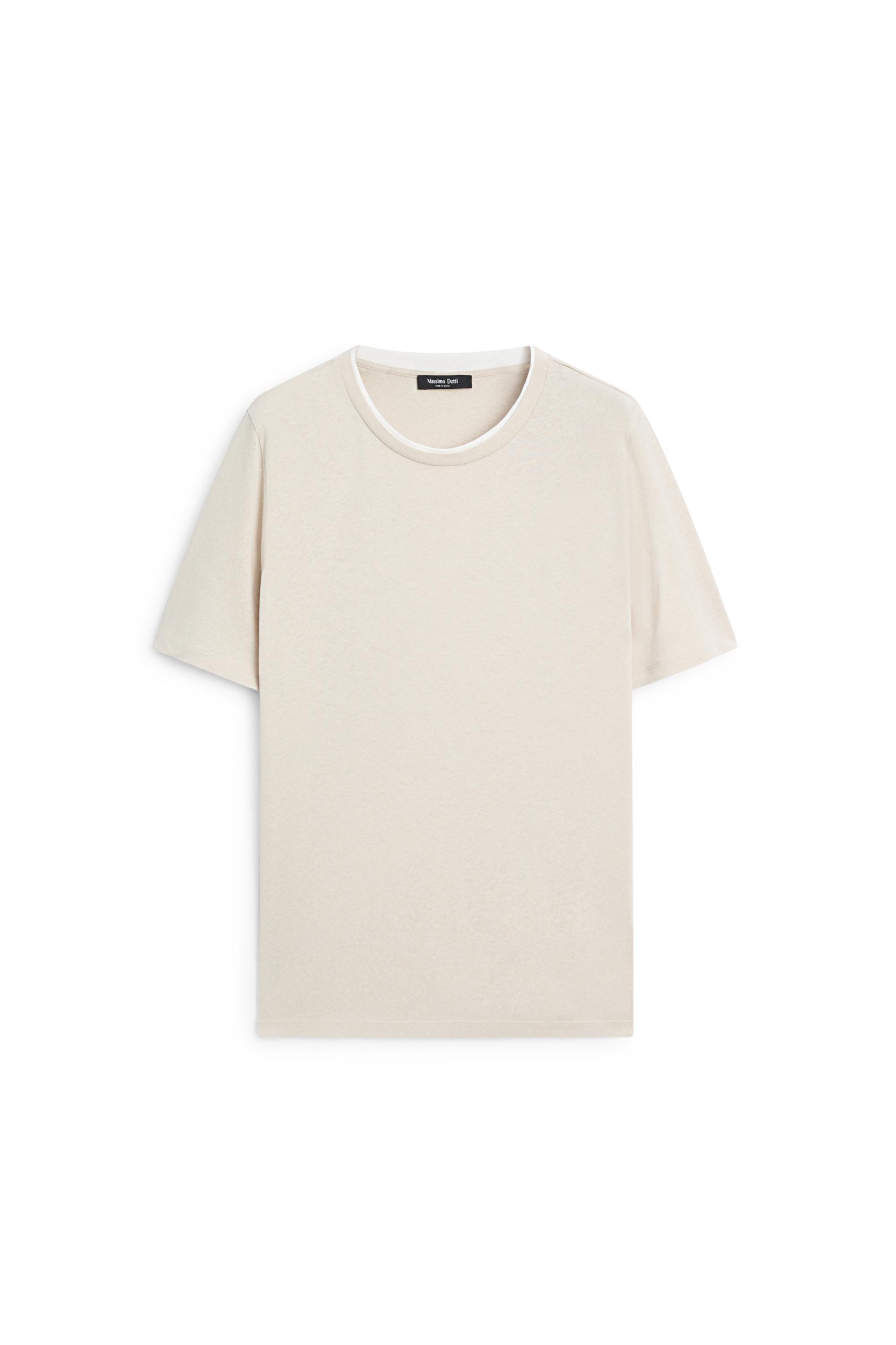Linen and cotton double-collar T-shirt — BROWN